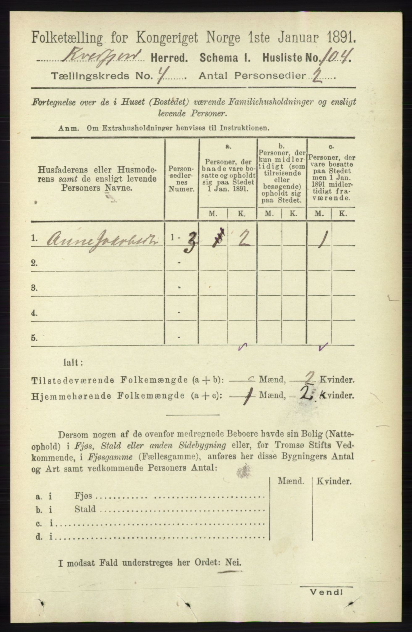 RA, 1891 census for 1911 Kvæfjord, 1891, p. 1854