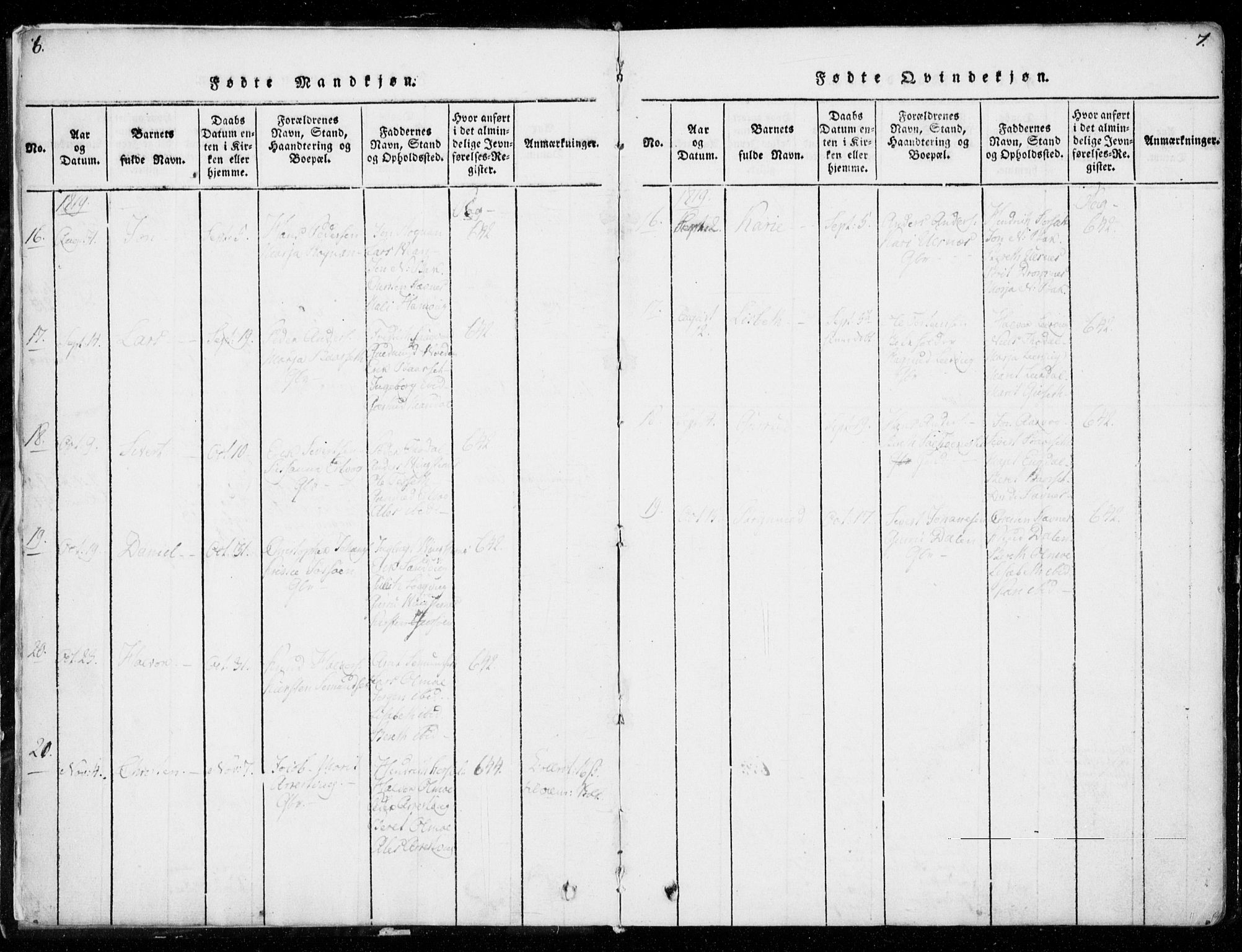 Ministerialprotokoller, klokkerbøker og fødselsregistre - Møre og Romsdal, AV/SAT-A-1454/578/L0903: Parish register (official) no. 578A02, 1819-1838, p. 6-7