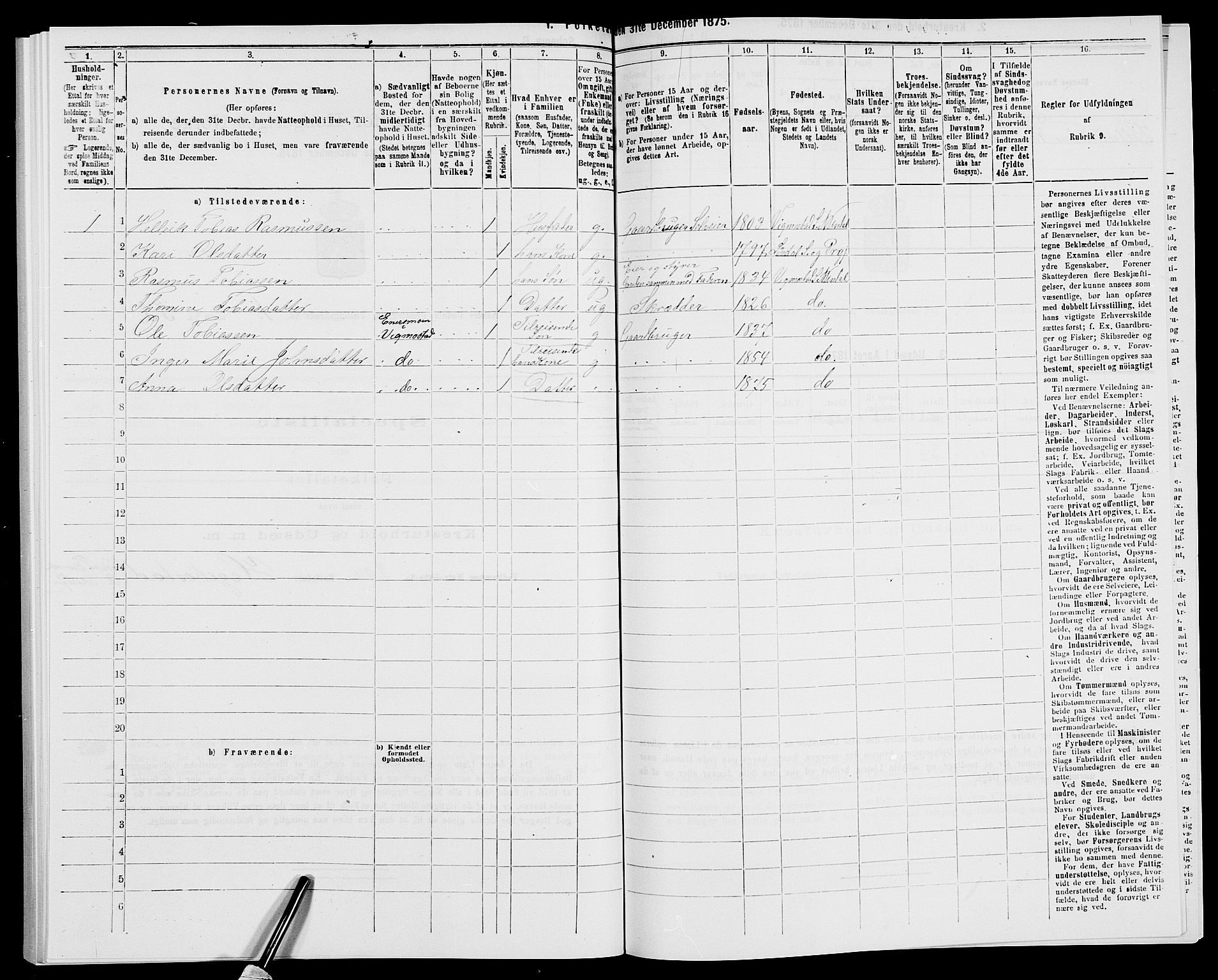 SAK, 1875 census for 1028P Nord-Audnedal, 1875, p. 155