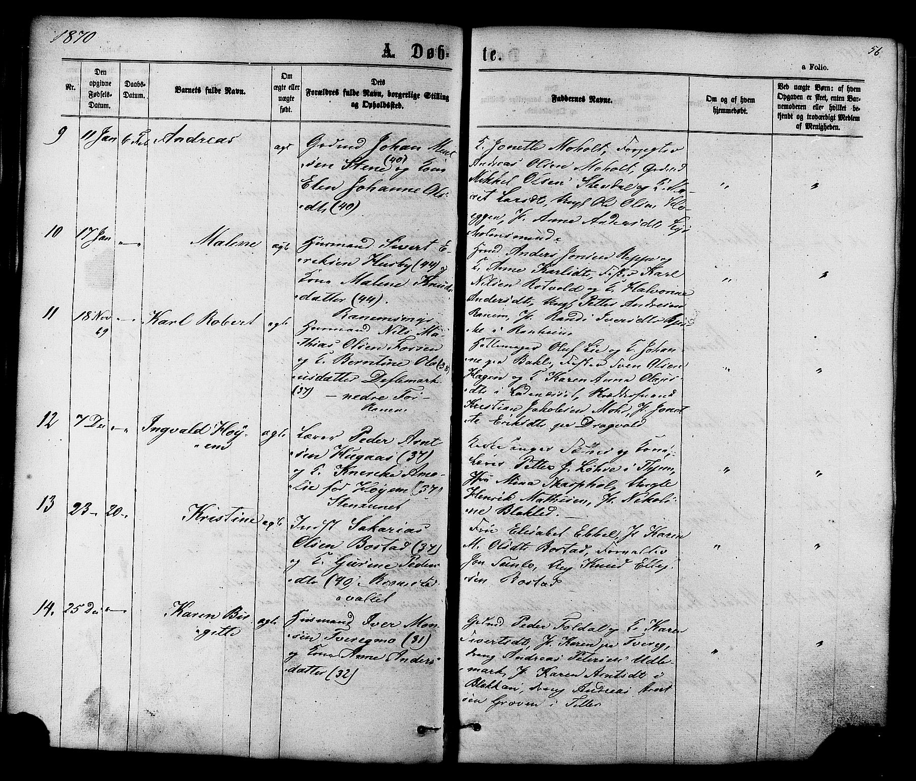 Ministerialprotokoller, klokkerbøker og fødselsregistre - Sør-Trøndelag, AV/SAT-A-1456/606/L0293: Parish register (official) no. 606A08, 1866-1877, p. 56