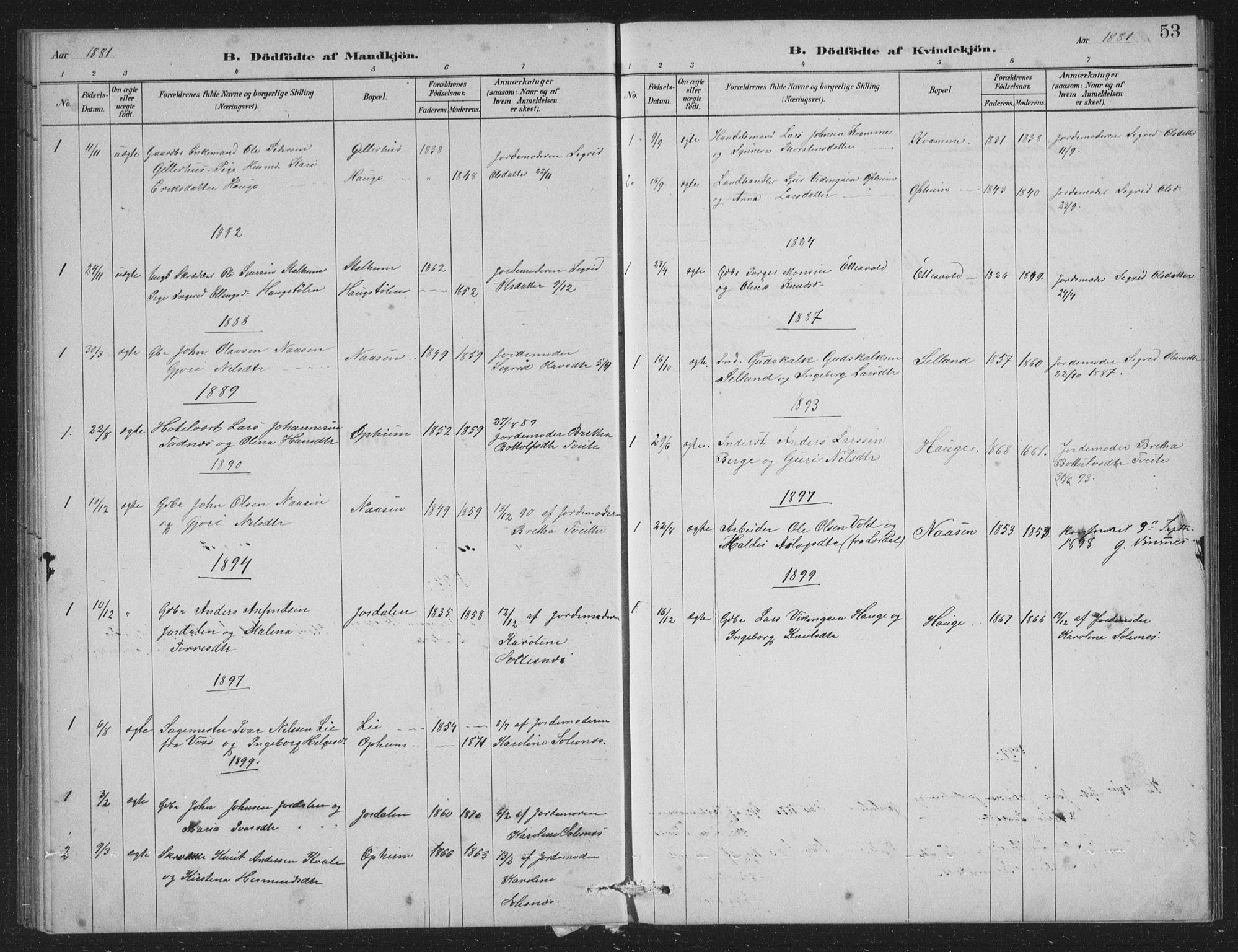 Vossestrand Sokneprestembete, SAB/A-79101/H/Hab: Parish register (copy) no. A 2, 1880-1902, p. 53