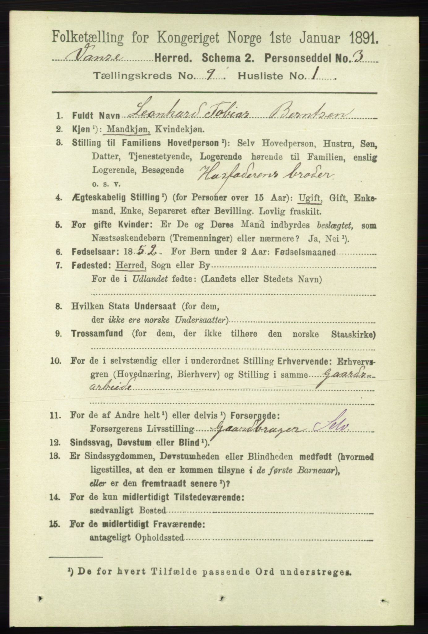 RA, 1891 census for 1041 Vanse, 1891, p. 5270