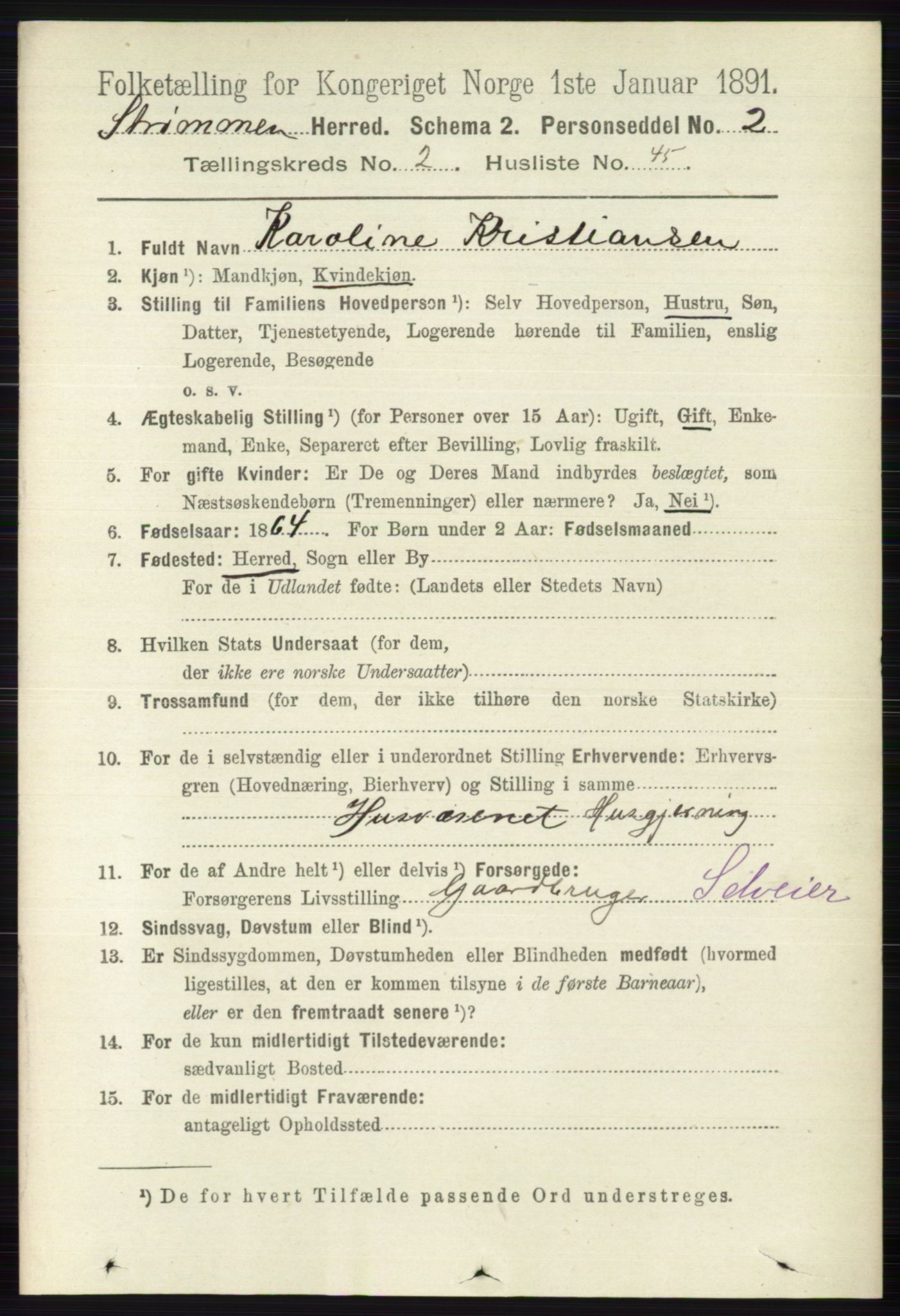 RA, 1891 census for 0711 Strømm, 1891, p. 962