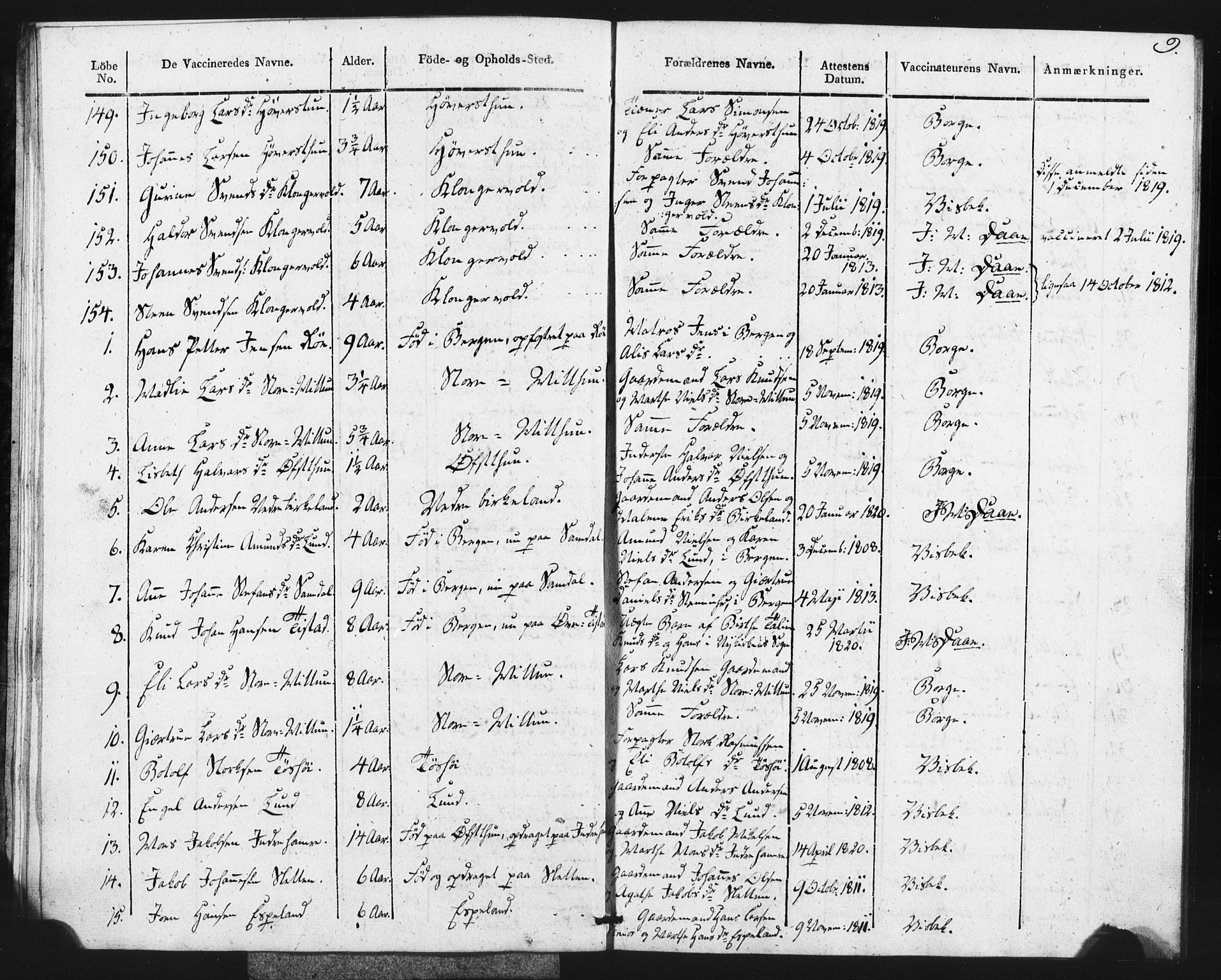 Fana Sokneprestembete, SAB/A-75101/H/Haa/Haaa/L0013: Parish register (official) no. A 13, 1819-1833, p. 9