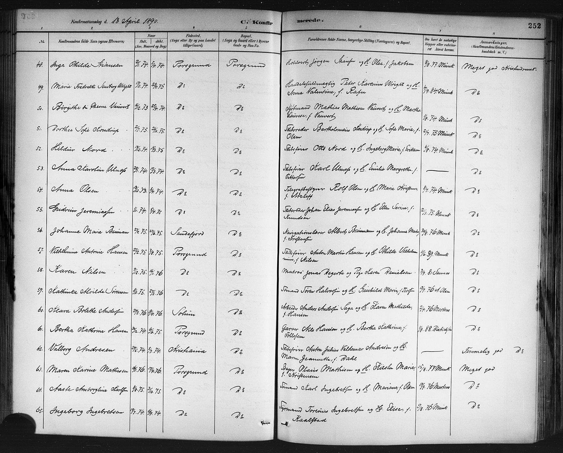 Porsgrunn kirkebøker , AV/SAKO-A-104/G/Gb/L0005: Parish register (copy) no. II 5, 1883-1915, p. 252