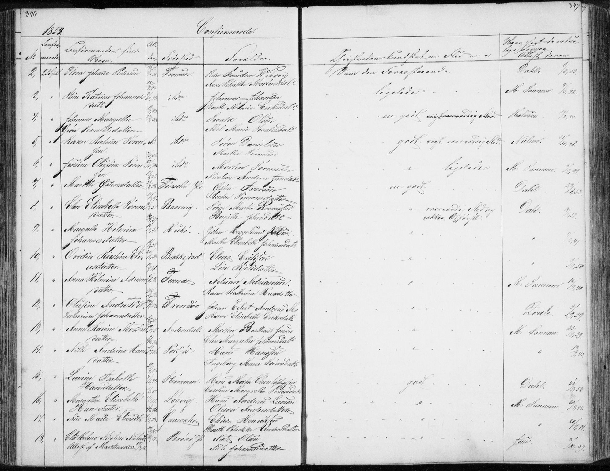 Tromsø sokneprestkontor/stiftsprosti/domprosti, AV/SATØ-S-1343/G/Gb/L0005klokker: Parish register (copy) no. 5, 1846-1857, p. 346-347