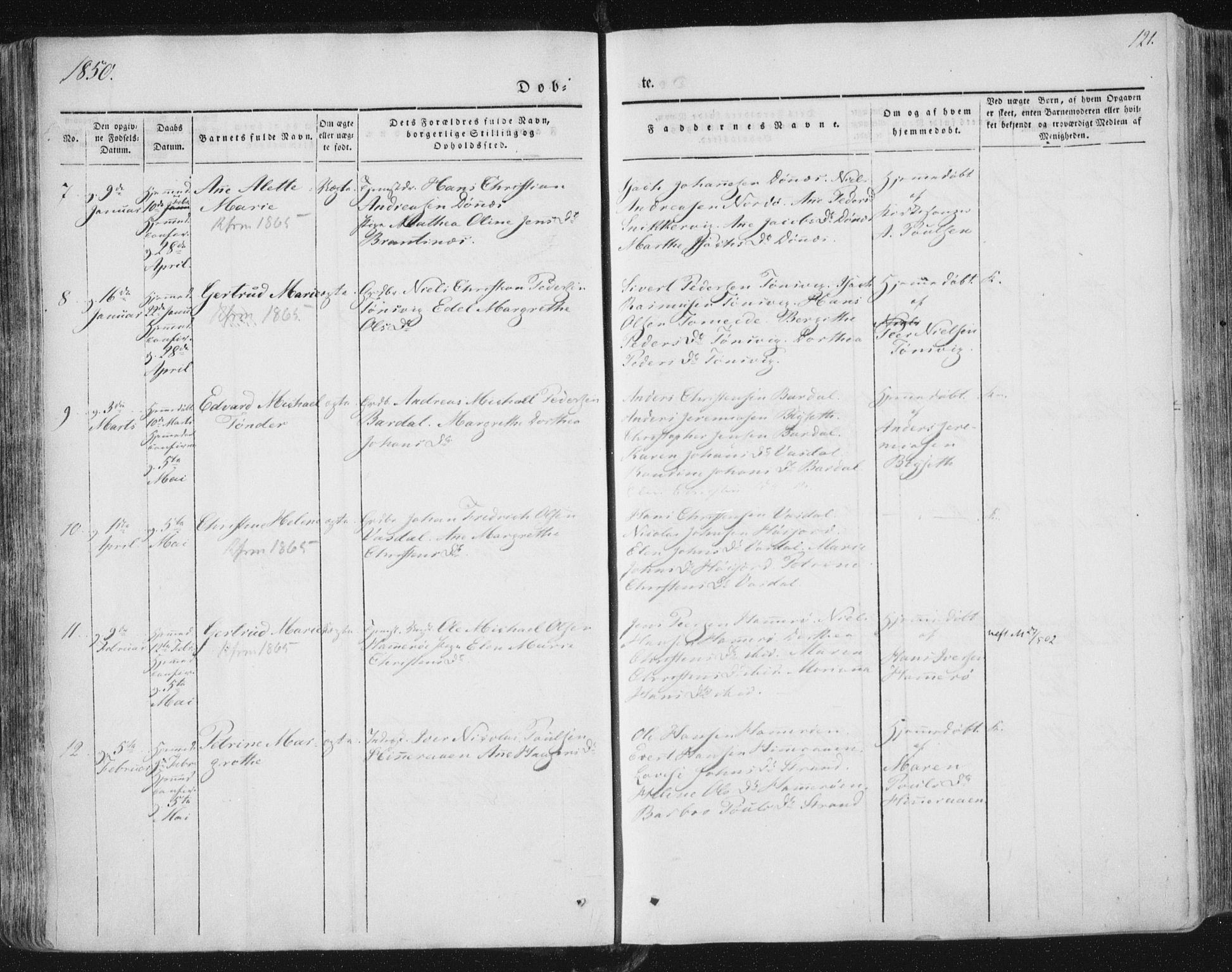 Ministerialprotokoller, klokkerbøker og fødselsregistre - Nordland, AV/SAT-A-1459/838/L0549: Parish register (official) no. 838A07, 1840-1854, p. 121