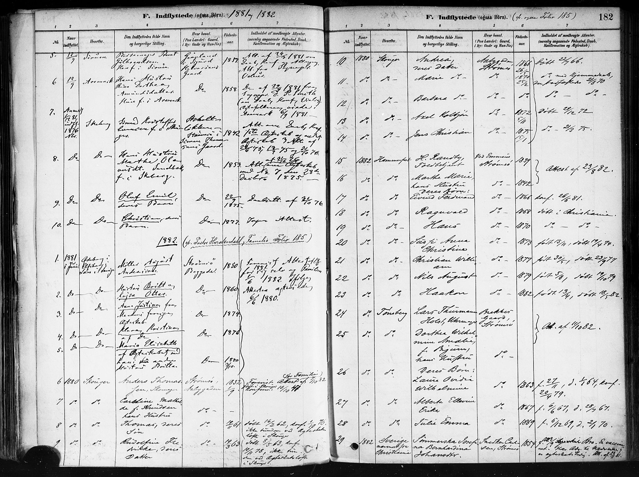 Strømsø kirkebøker, AV/SAKO-A-246/F/Fa/L0022: Parish register (official) no. I 22, 1879-1899, p. 182