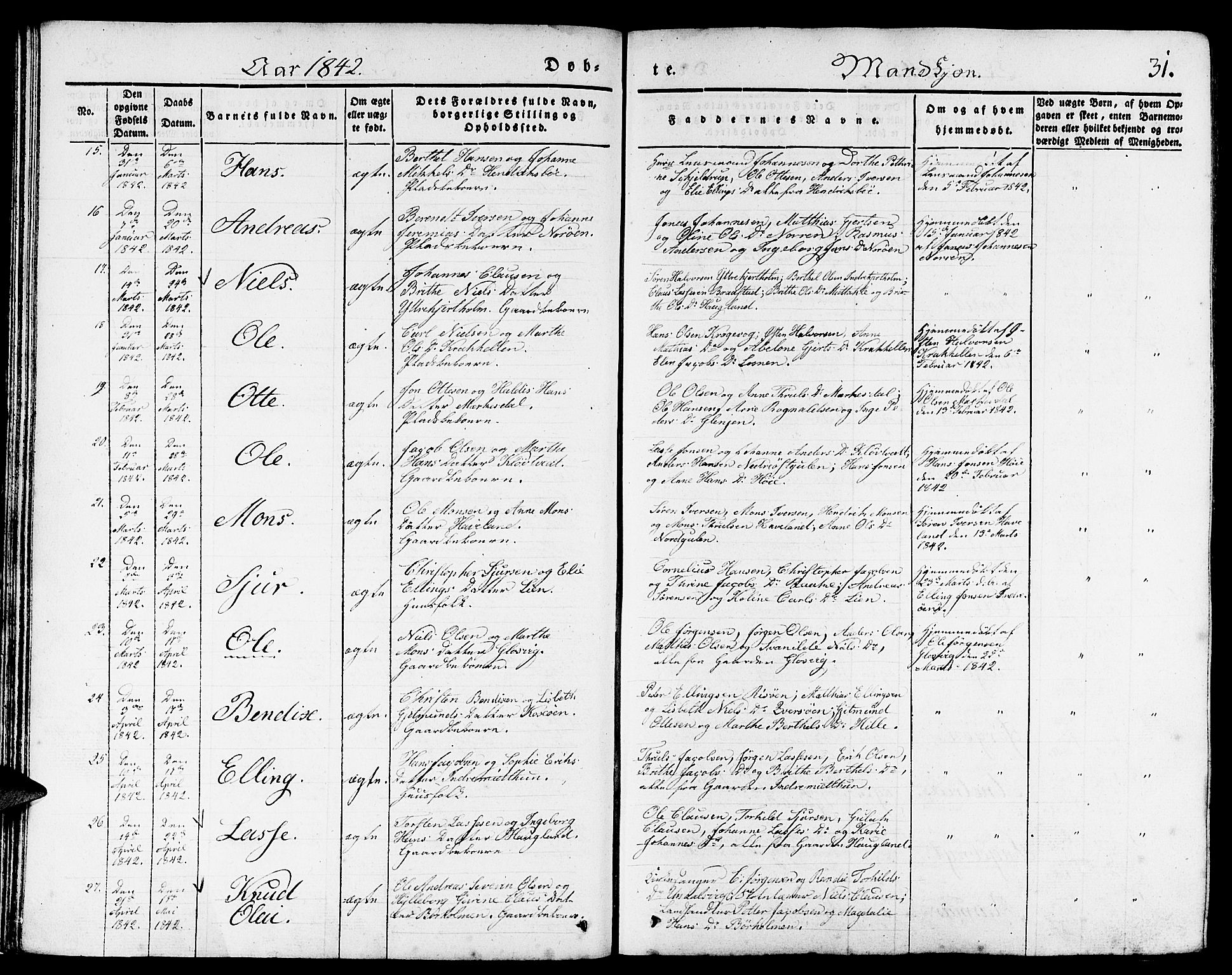 Gulen sokneprestembete, SAB/A-80201/H/Haa/Haaa/L0020: Parish register (official) no. A 20, 1837-1847, p. 31