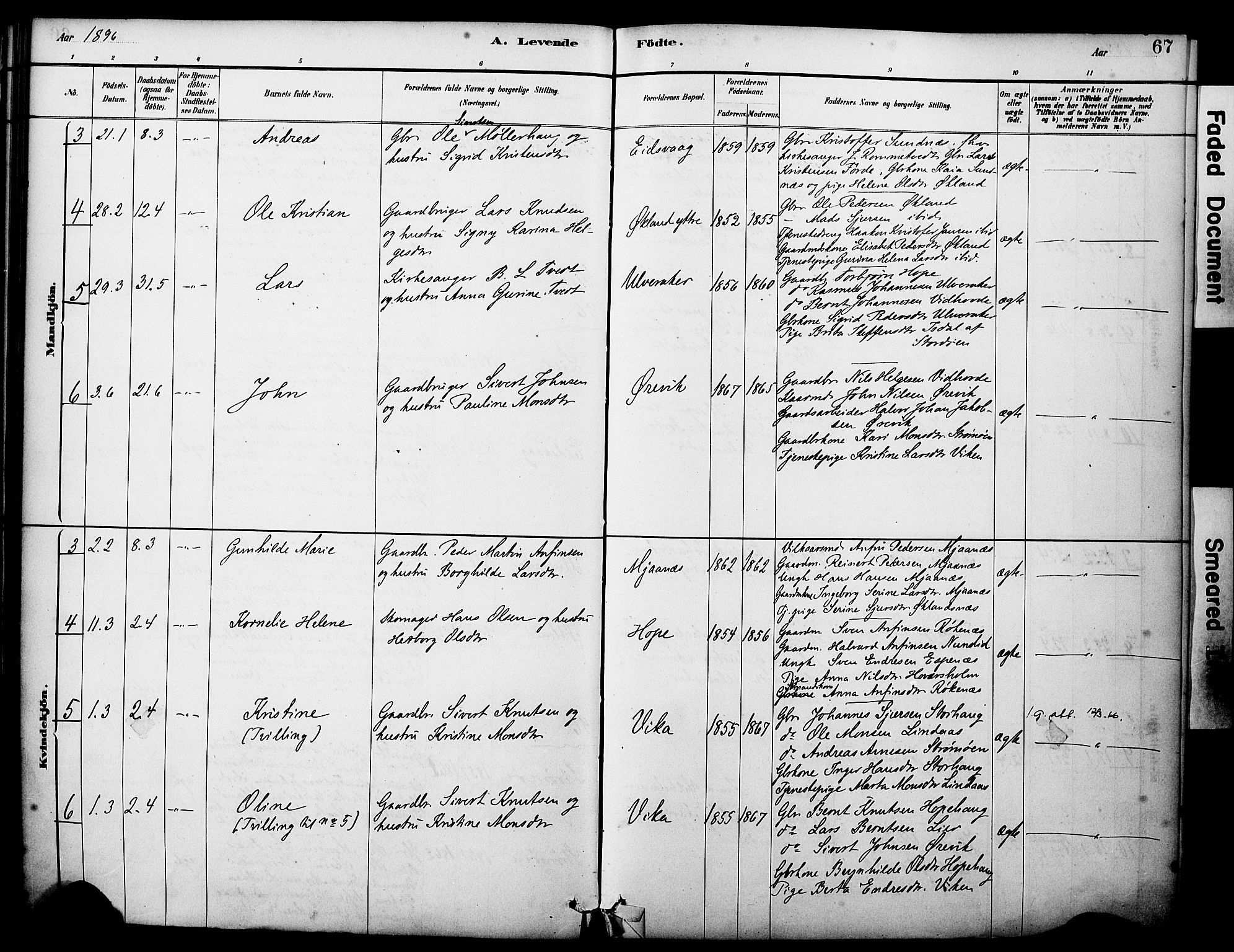 Sveio Sokneprestembete, AV/SAB-A-78501/H/Haa: Parish register (official) no. C 2, 1881-1899, p. 67