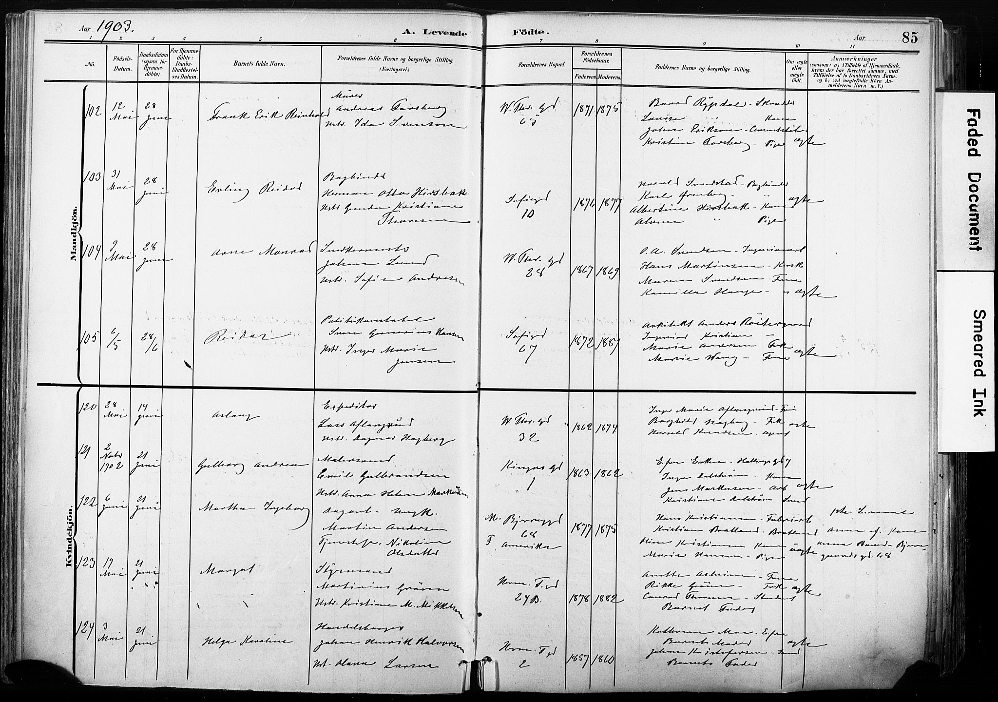 Gamle Aker prestekontor Kirkebøker, SAO/A-10617a/F/L0013: Parish register (official) no. 13, 1901-1908, p. 85