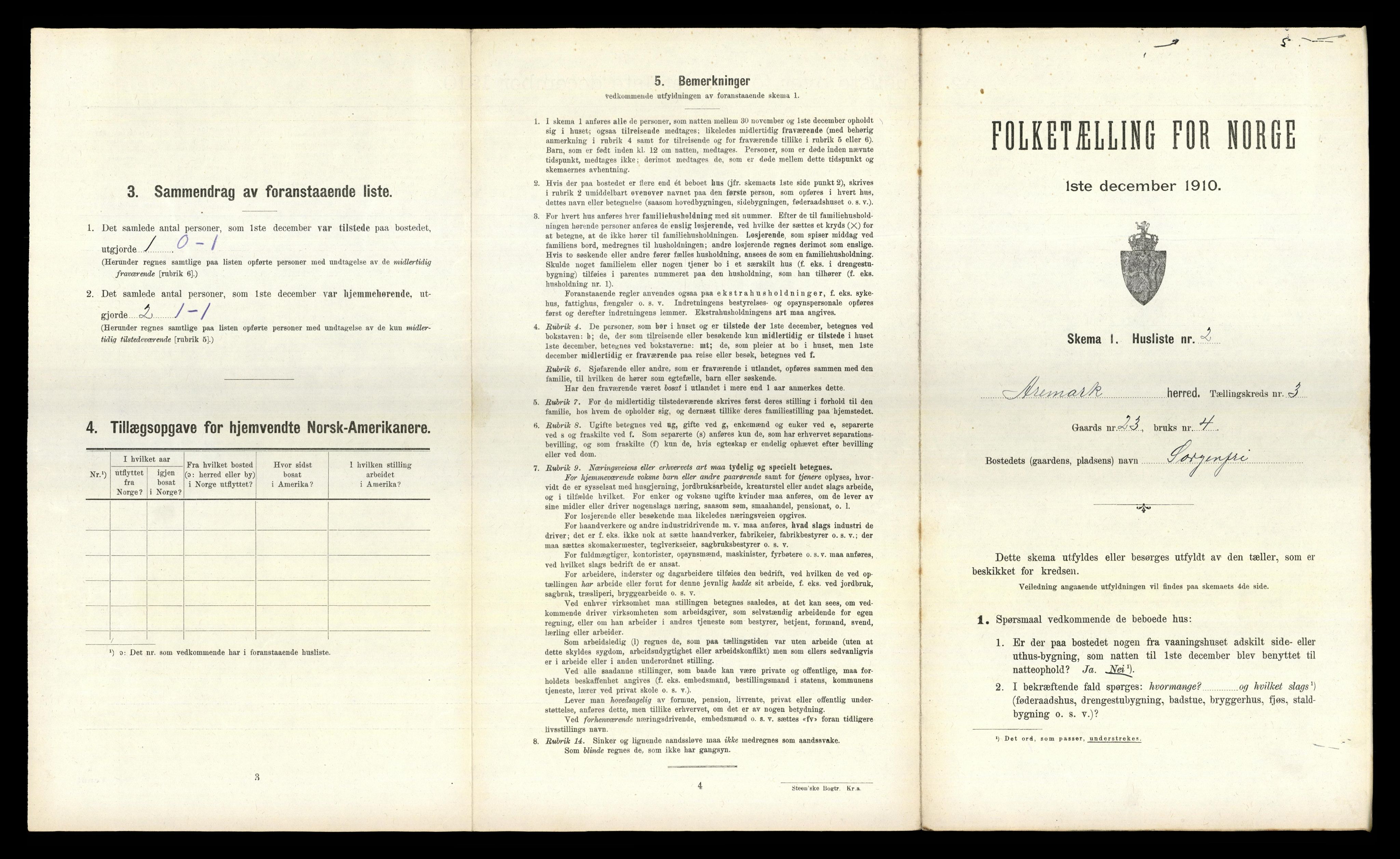 RA, 1910 census for Aremark, 1910, p. 303