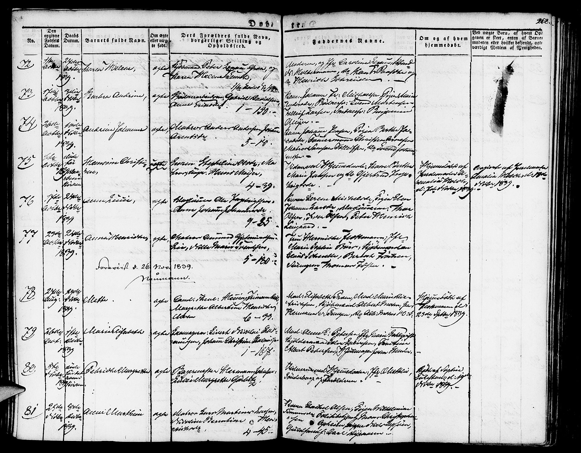 Nykirken Sokneprestembete, AV/SAB-A-77101/H/Haa/L0012: Parish register (official) no. A 12, 1821-1844, p. 268