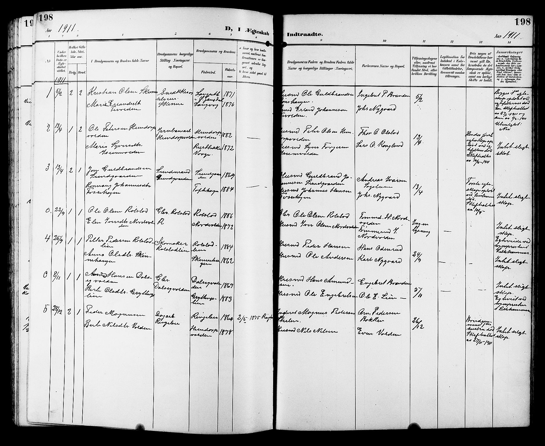 Sør-Fron prestekontor, SAH/PREST-010/H/Ha/Hab/L0004: Parish register (copy) no. 4, 1896-1911, p. 198