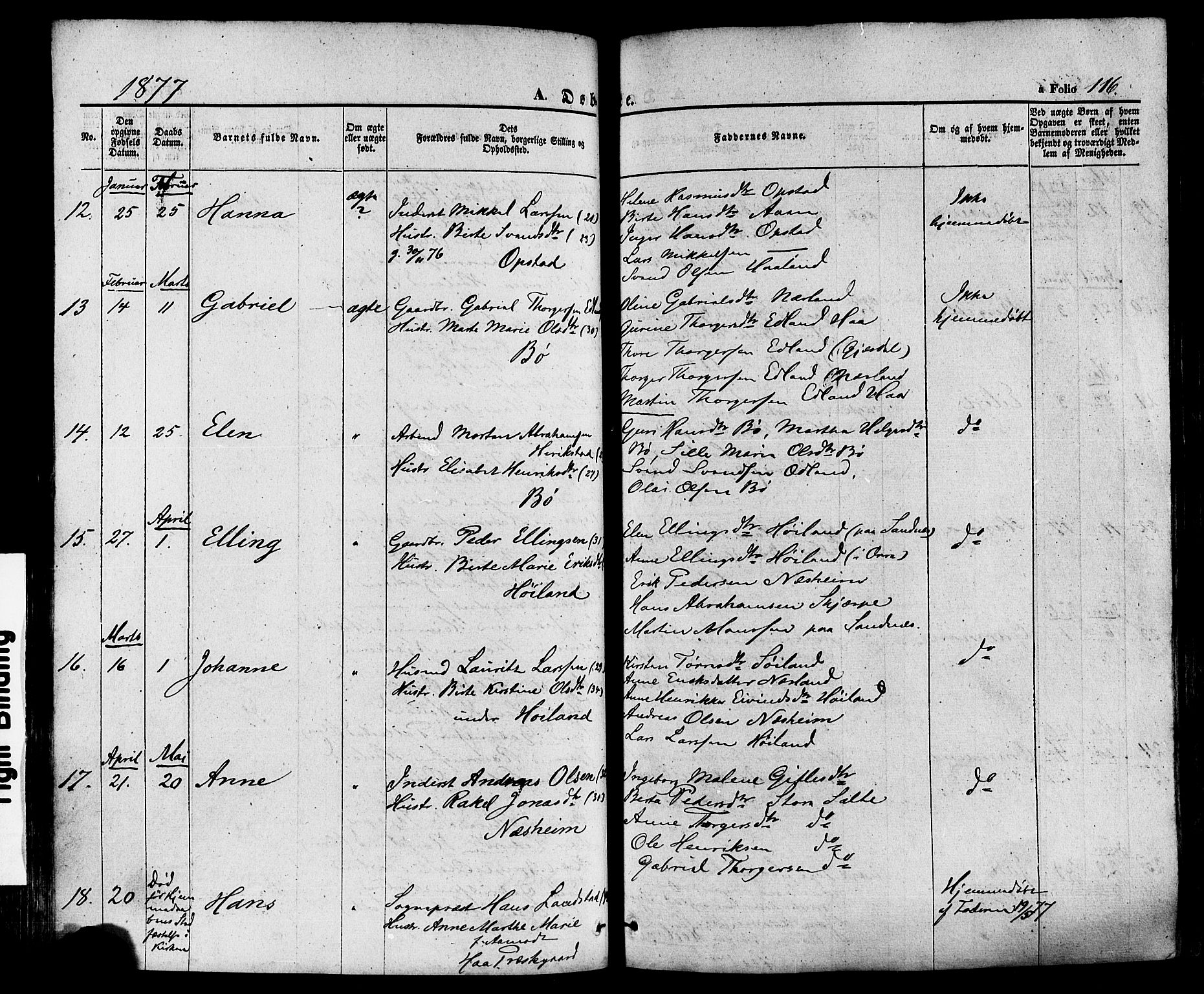 Hå sokneprestkontor, AV/SAST-A-101801/001/30BA/L0008: Parish register (official) no. A 7, 1853-1878, p. 116