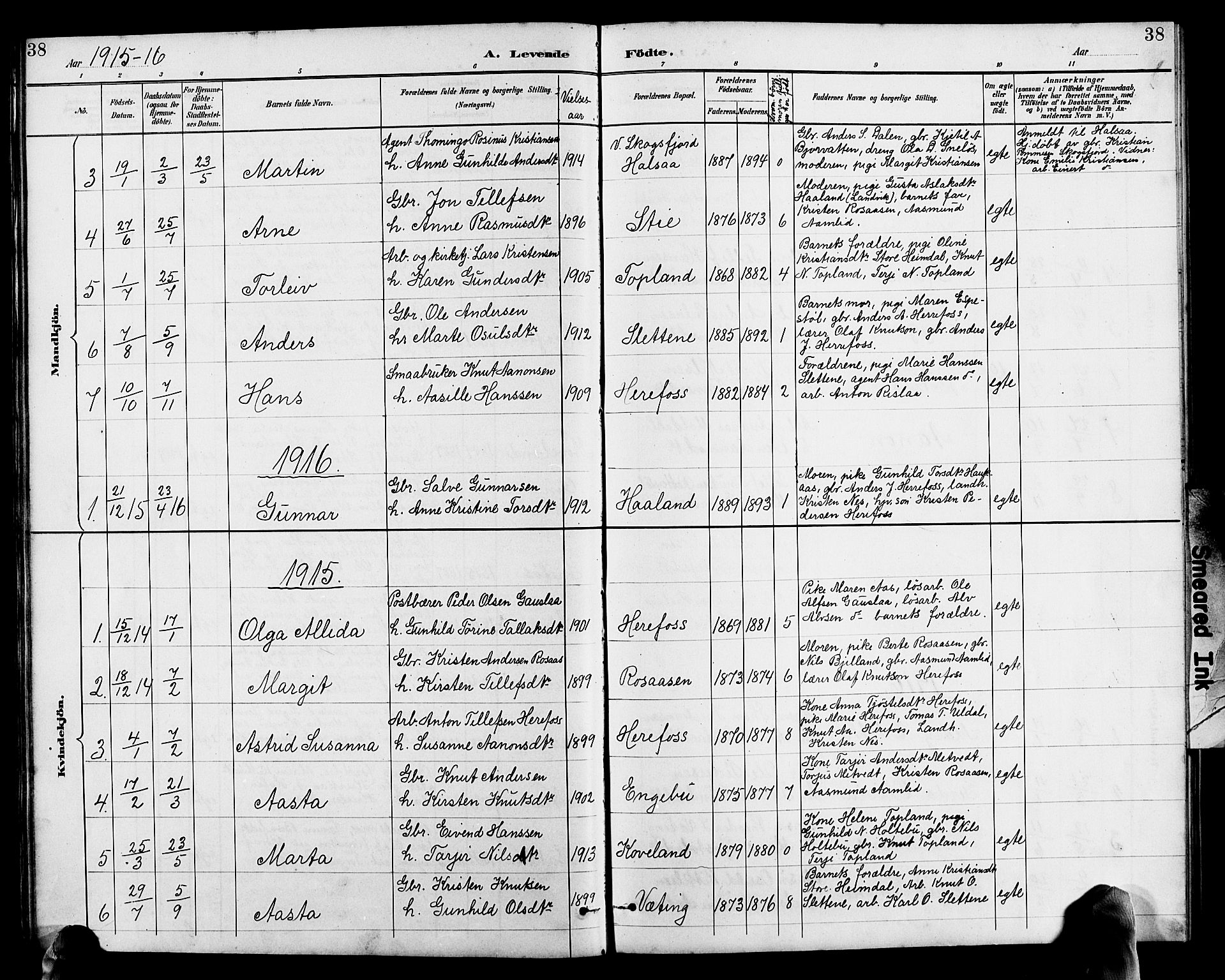 Herefoss sokneprestkontor, AV/SAK-1111-0019/F/Fb/Fba/L0003: Parish register (copy) no. B 3, 1887-1925, p. 38