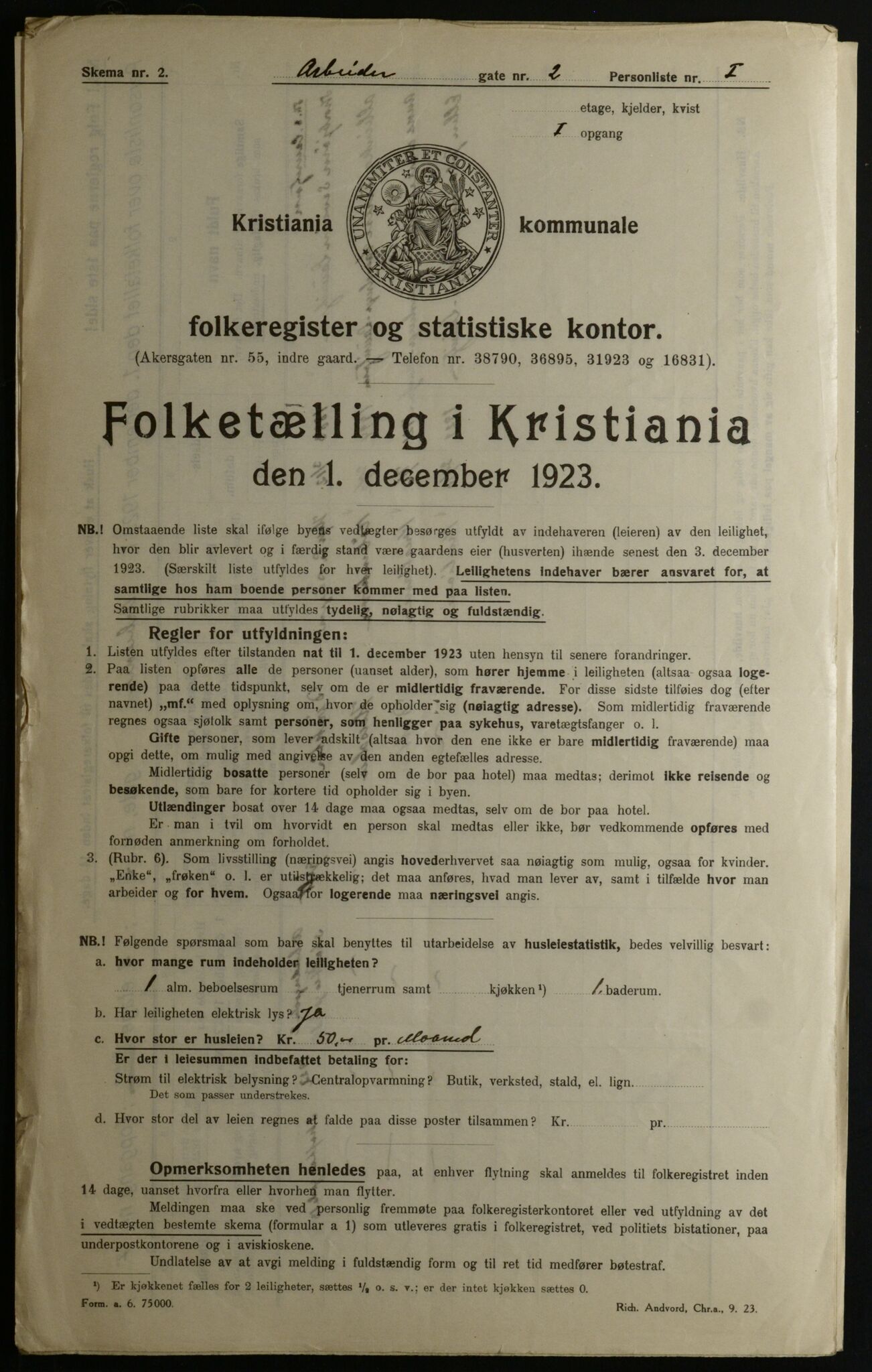 OBA, Municipal Census 1923 for Kristiania, 1923, p. 1722