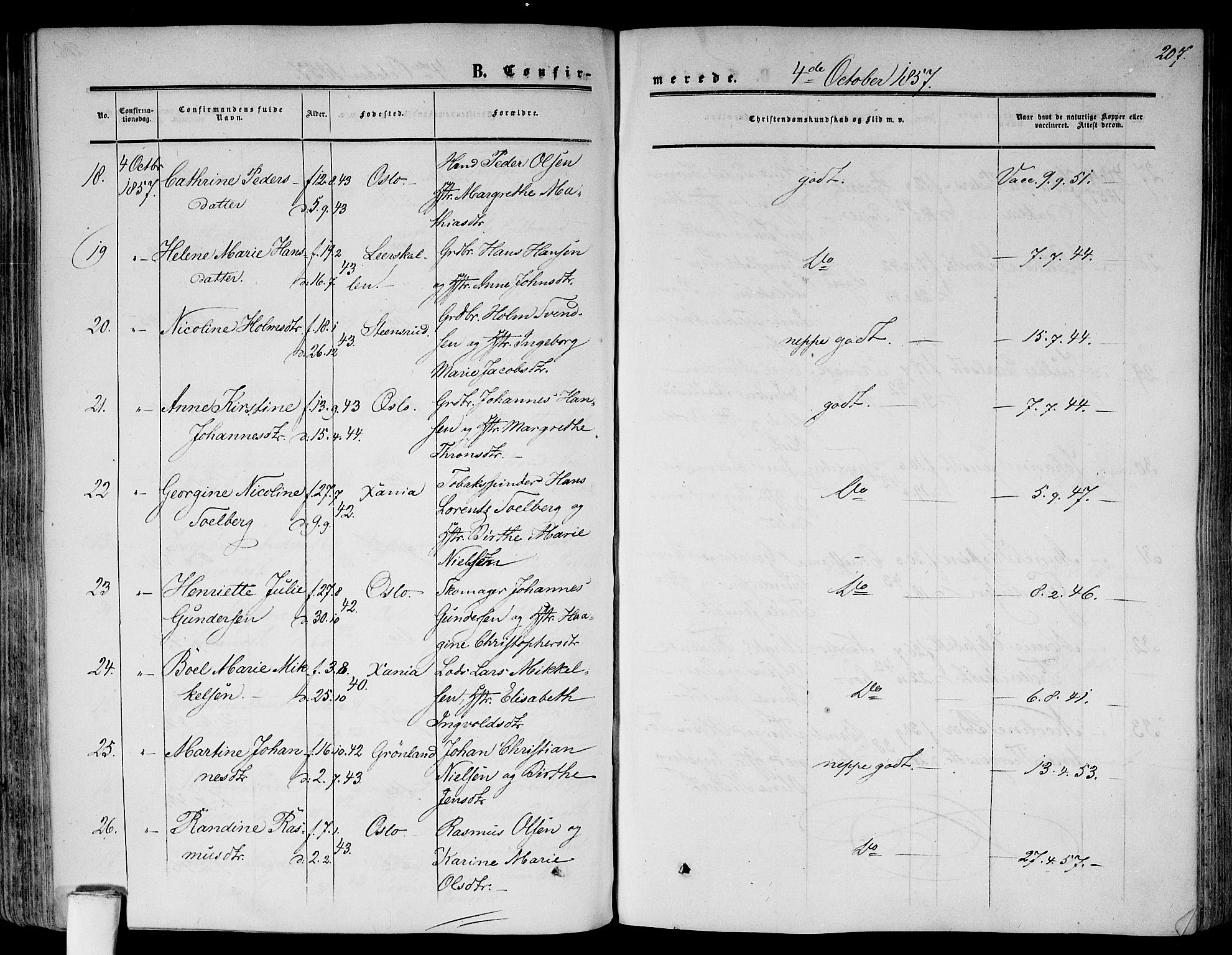 Gamlebyen prestekontor Kirkebøker, AV/SAO-A-10884/F/Fa/L0004: Parish register (official) no. 4, 1850-1857, p. 207