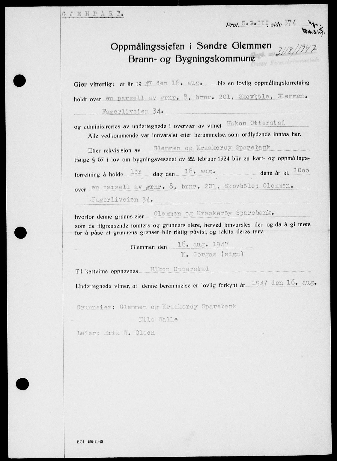 Onsøy sorenskriveri, SAO/A-10474/G/Ga/Gab/L0021: Mortgage book no. II A-21, 1947-1947, Diary no: : 3118/1947