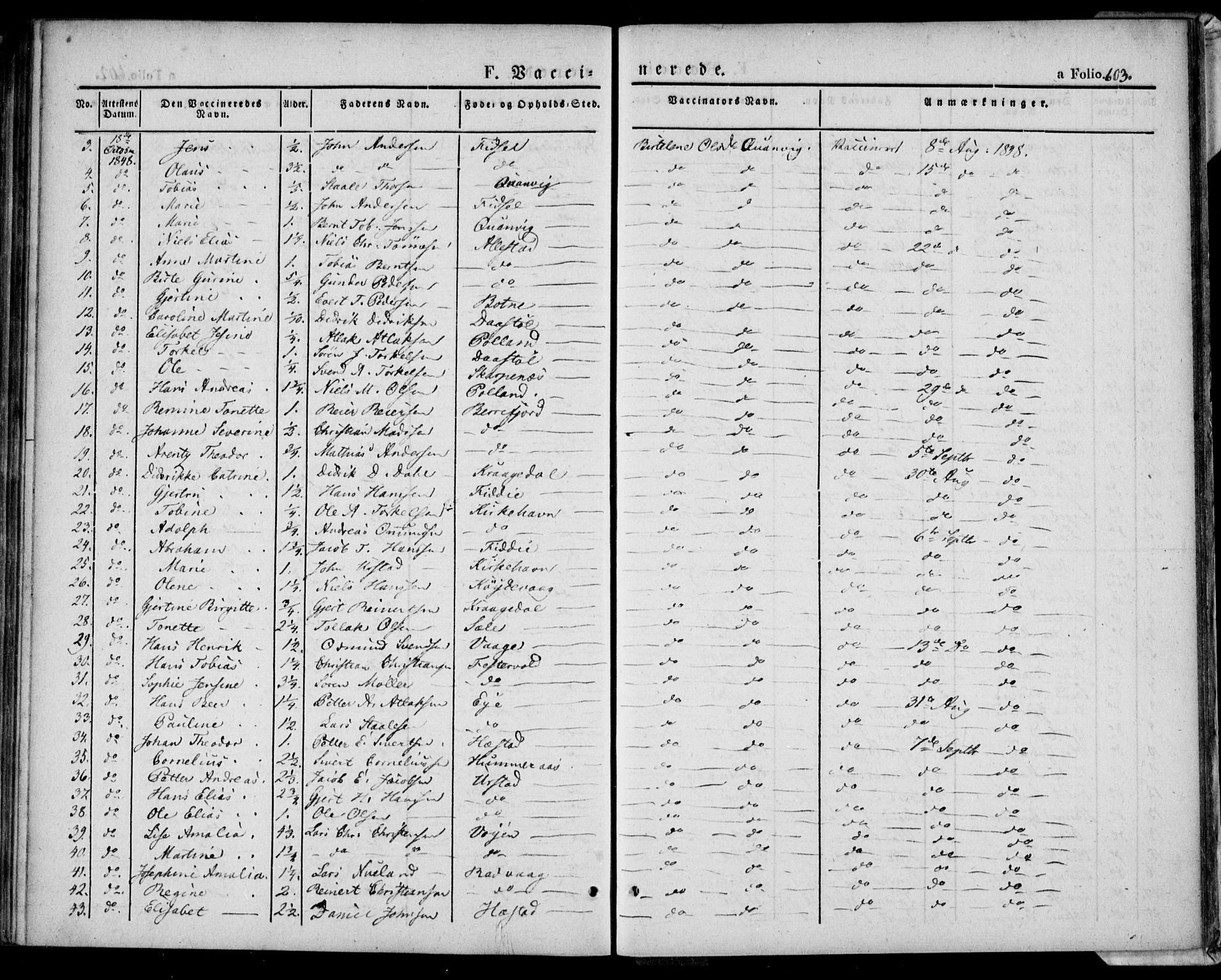 Flekkefjord sokneprestkontor, AV/SAK-1111-0012/F/Fa/Fac/L0004: Parish register (official) no. A 4, 1841-1849, p. 603