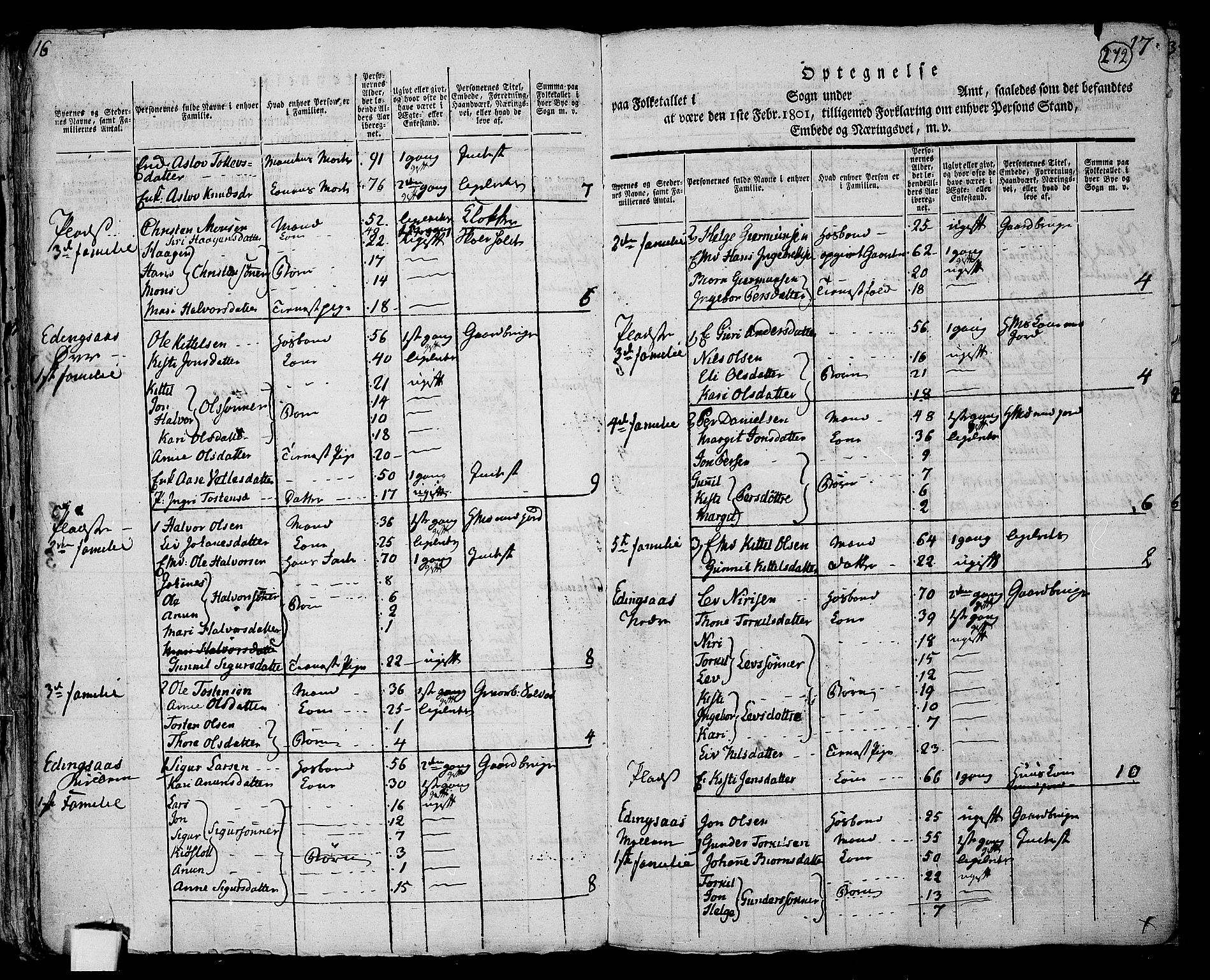 RA, 1801 census for 0822P Sauherad, 1801, p. 271b-272a