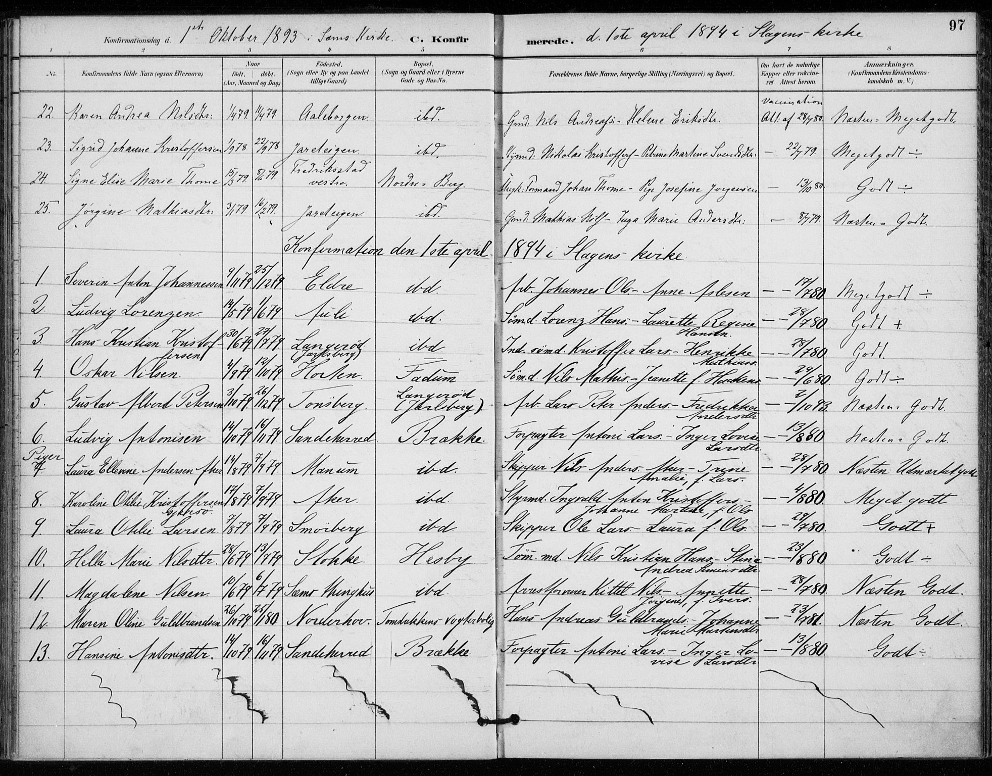 Sem kirkebøker, AV/SAKO-A-5/F/Fa/L0011: Parish register (official) no. I 11, 1888-1904, p. 97