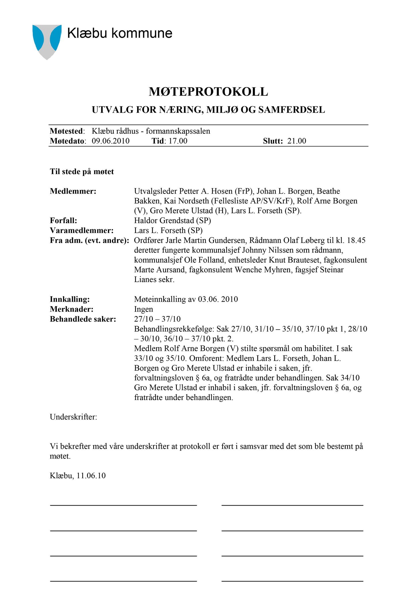 Klæbu Kommune, TRKO/KK/13-NMS/L003: Utvalg for næring, miljø og samferdsel, 2010, p. 106