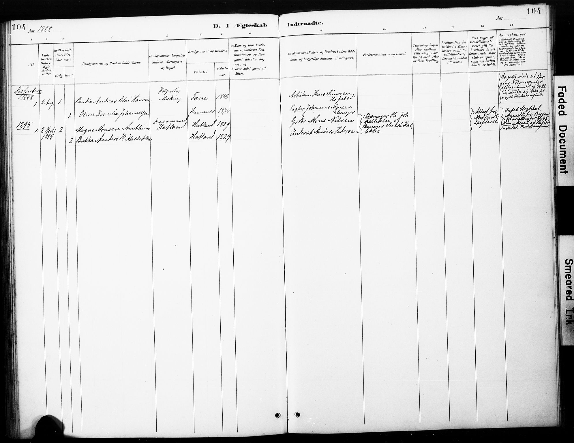 Haus sokneprestembete, SAB/A-75601/H/Haa: Parish register (official) no. C 1, 1887-1899, p. 104