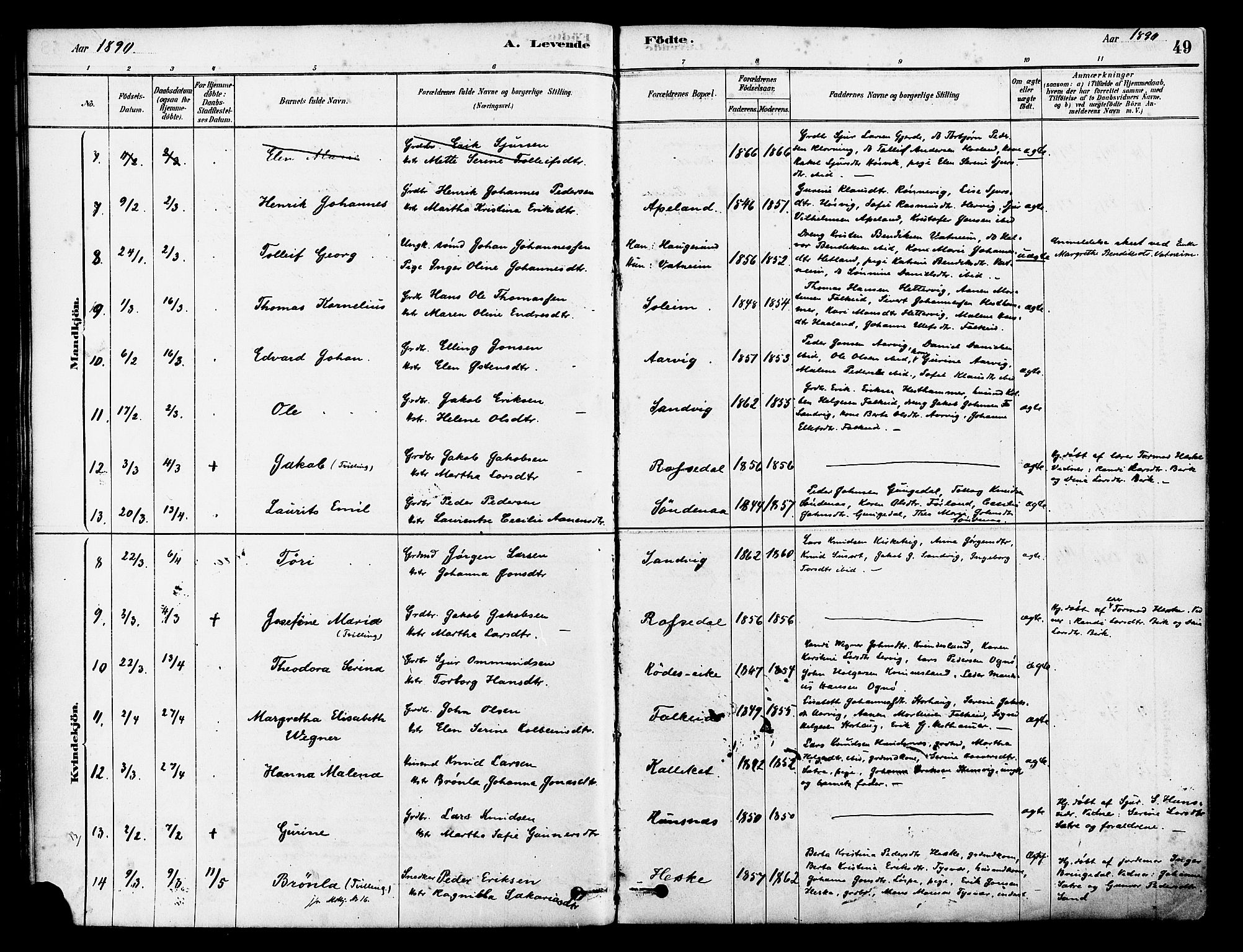 Tysvær sokneprestkontor, AV/SAST-A -101864/H/Ha/Haa/L0006: Parish register (official) no. A 6, 1878-1896, p. 49