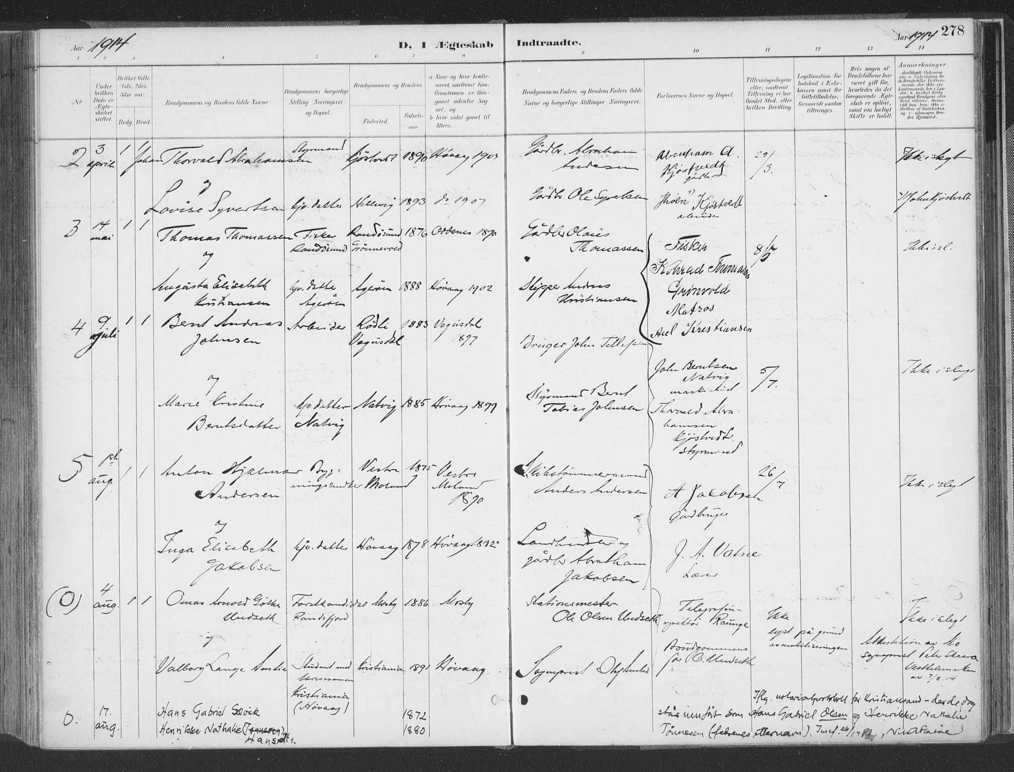 Høvåg sokneprestkontor, AV/SAK-1111-0025/F/Fa/L0006: Parish register (official) no. A 6, 1894-1923, p. 278