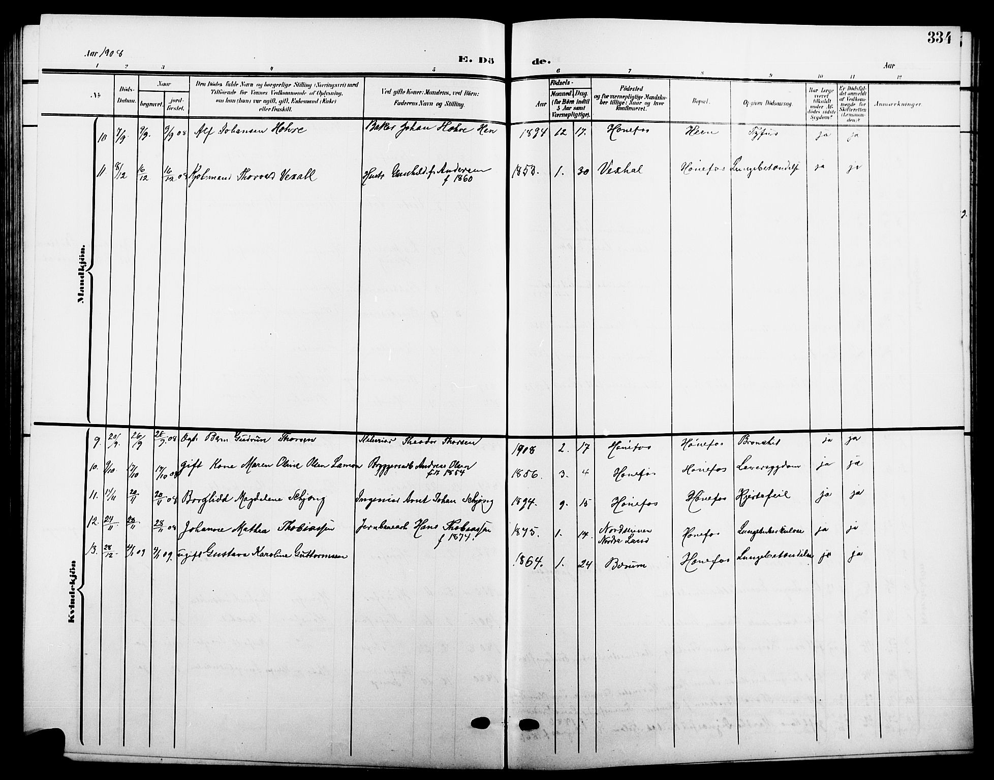Hønefoss kirkebøker, AV/SAKO-A-609/G/Ga/L0003: Parish register (copy) no. 3, 1905-1925, p. 334