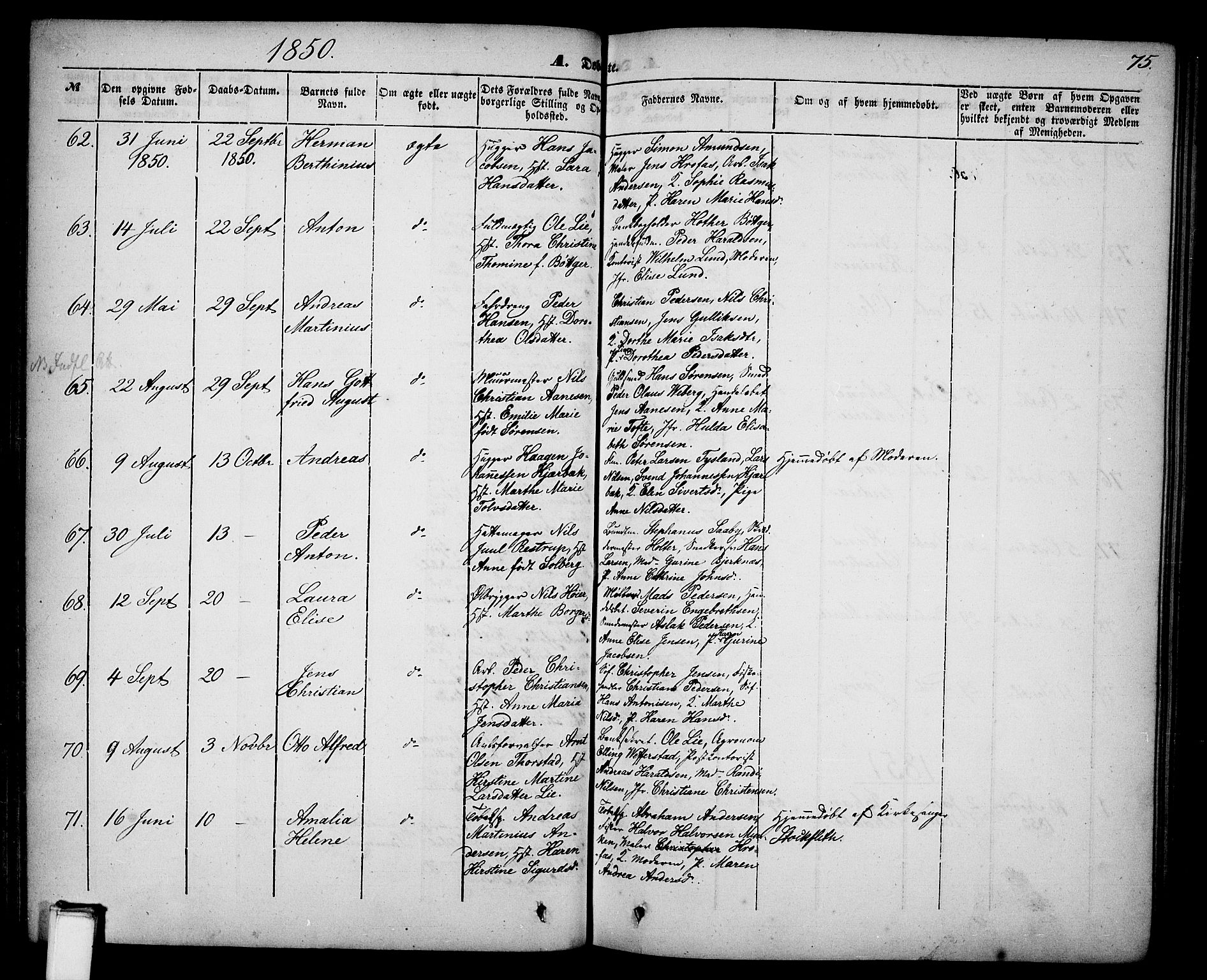 Skien kirkebøker, AV/SAKO-A-302/G/Ga/L0004: Parish register (copy) no. 4, 1843-1867, p. 75