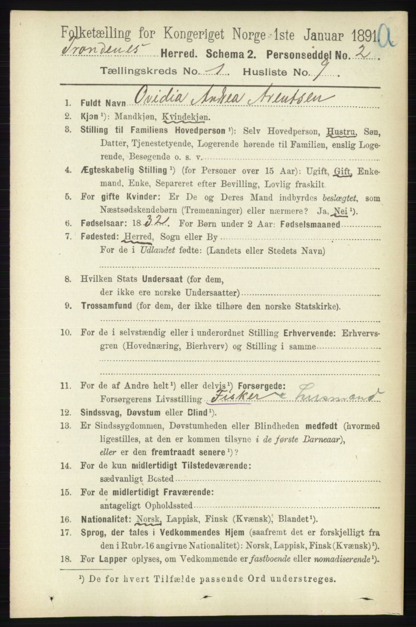 RA, 1891 census for 1914 Trondenes, 1891, p. 167