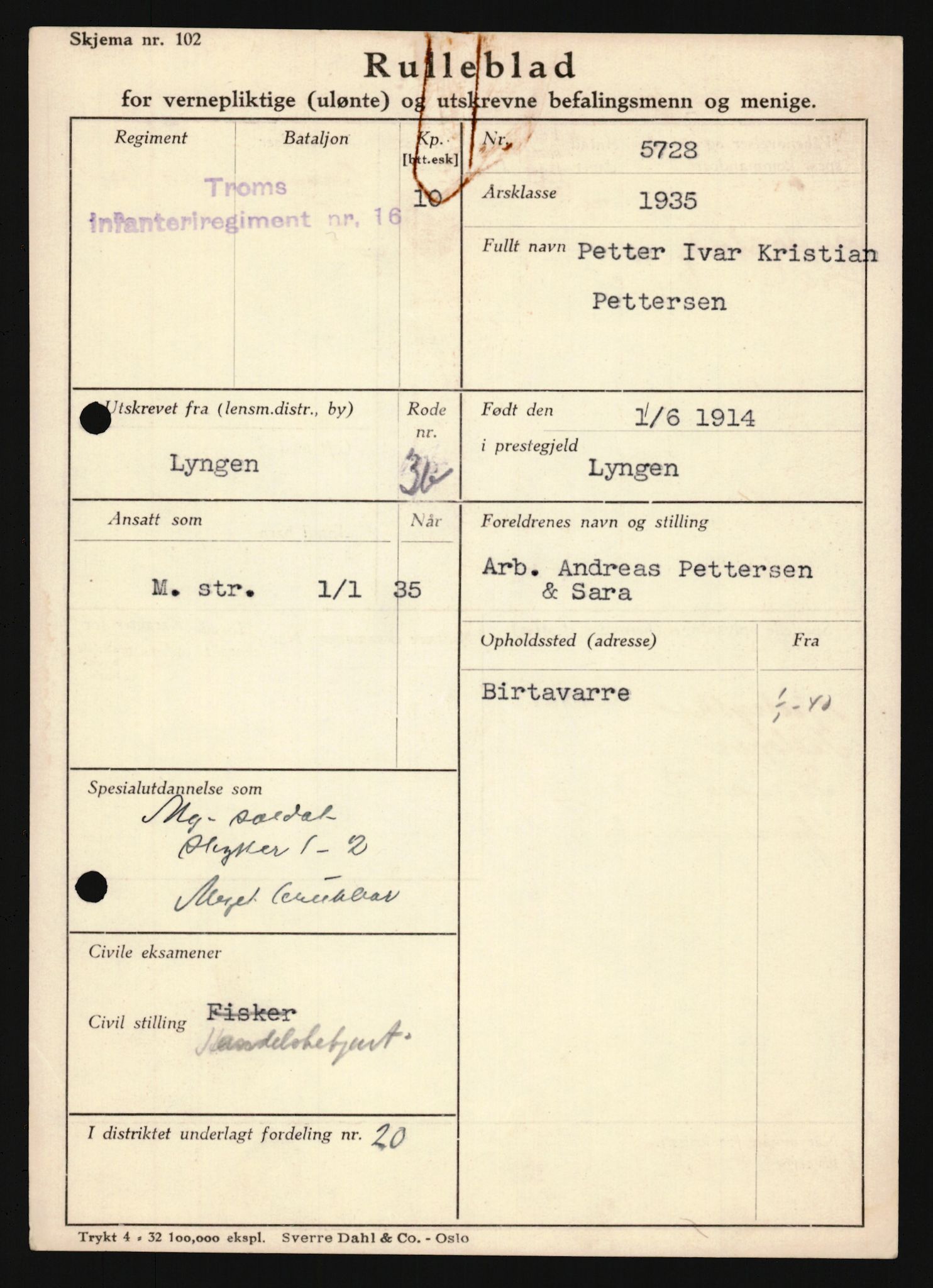 Forsvaret, Troms infanteriregiment nr. 16, AV/RA-RAFA-3146/P/Pa/L0019: Rulleblad for regimentets menige mannskaper, årsklasse 1935, 1935, p. 1049