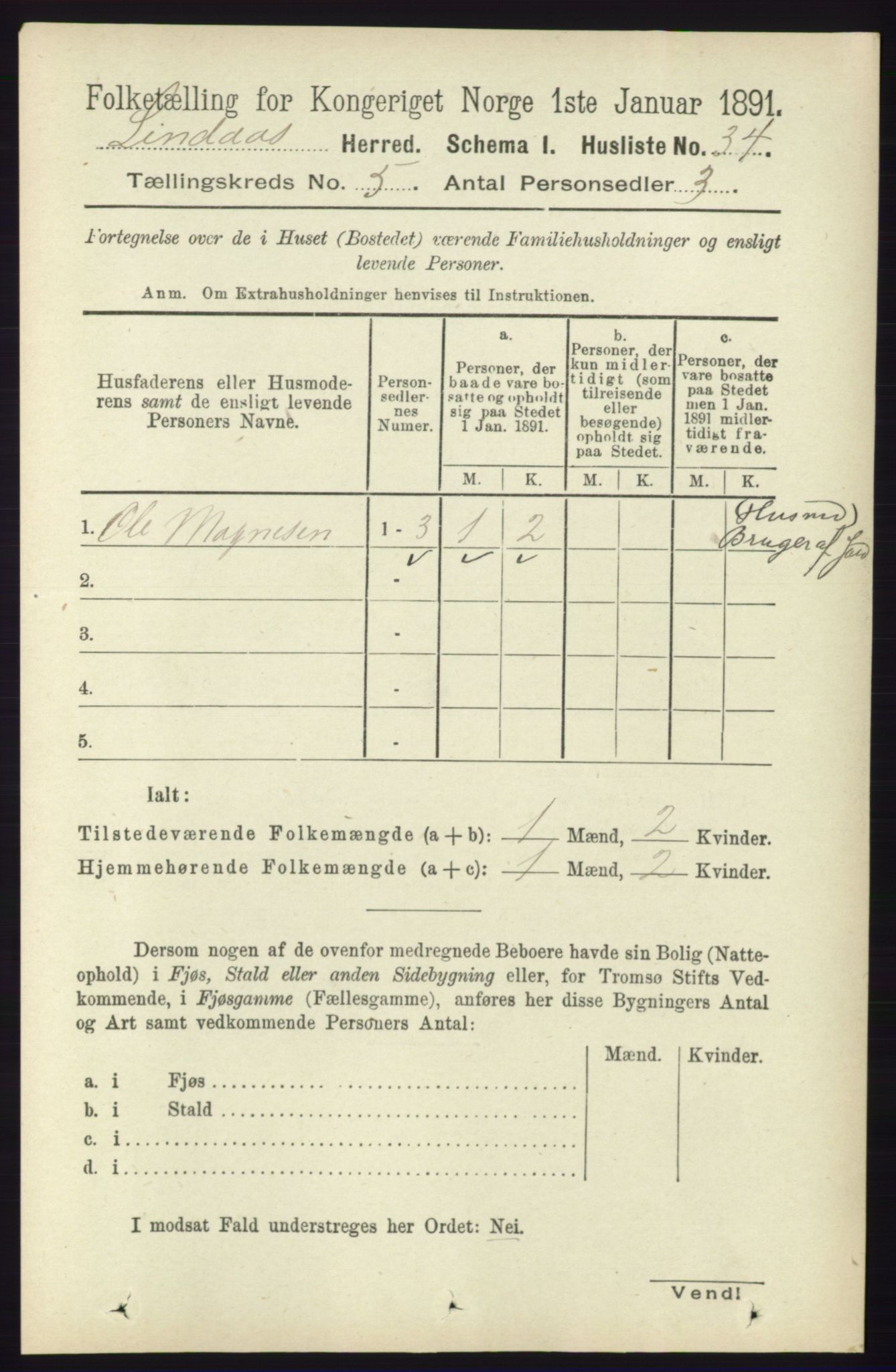 RA, 1891 census for 1263 Lindås, 1891, p. 1430