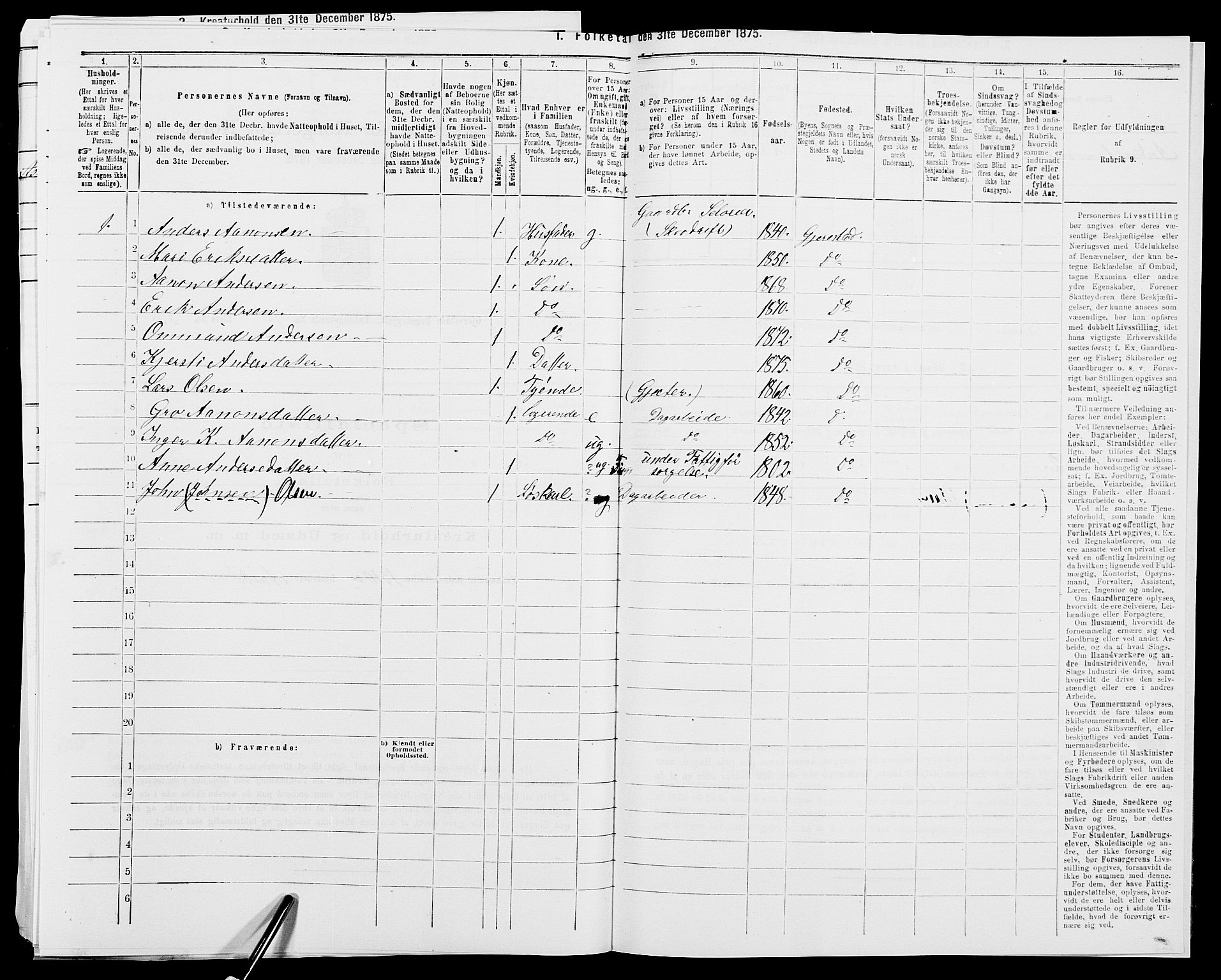 SAK, 1875 census for 0911P Gjerstad, 1875, p. 814