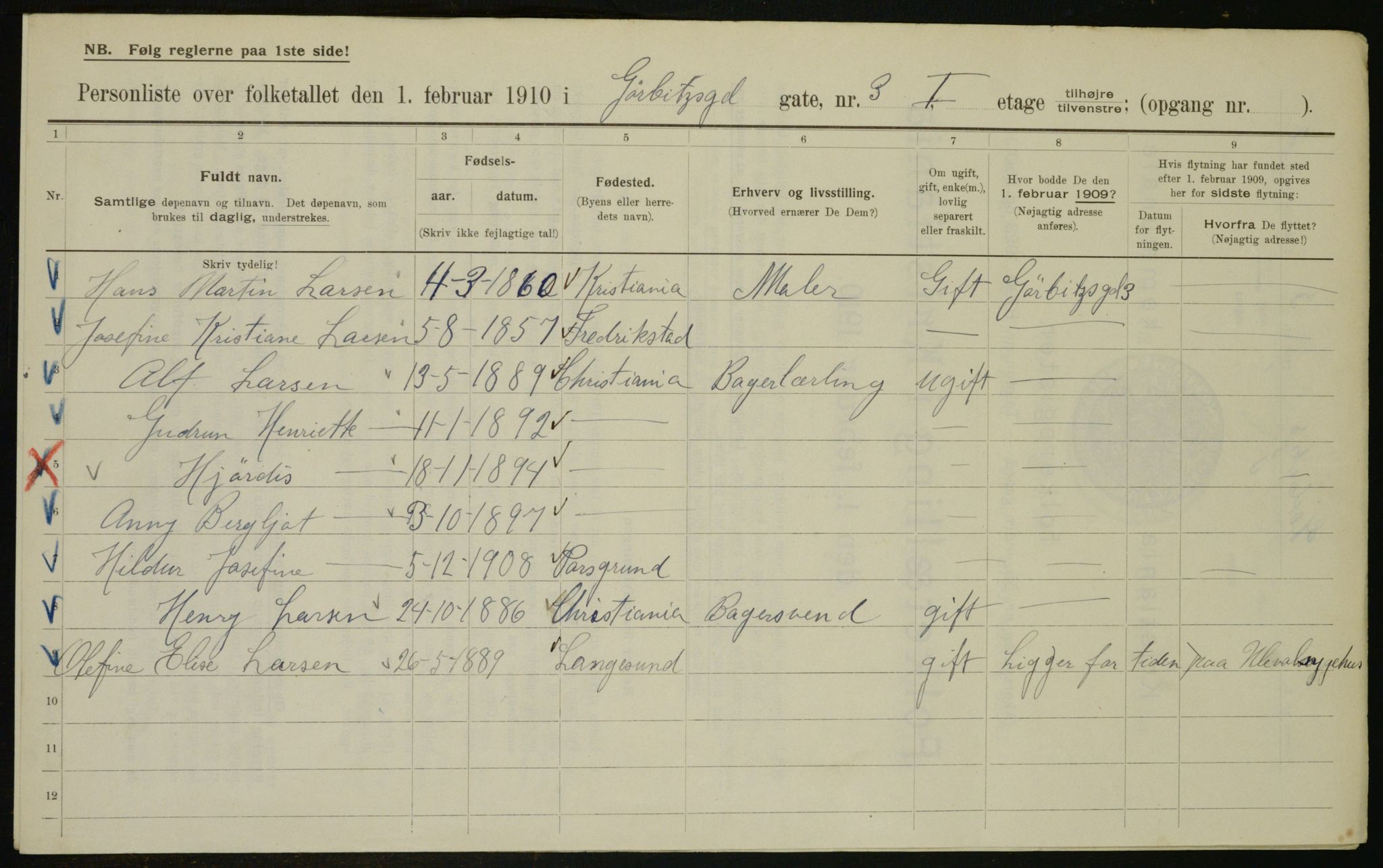 OBA, Municipal Census 1910 for Kristiania, 1910, p. 31332