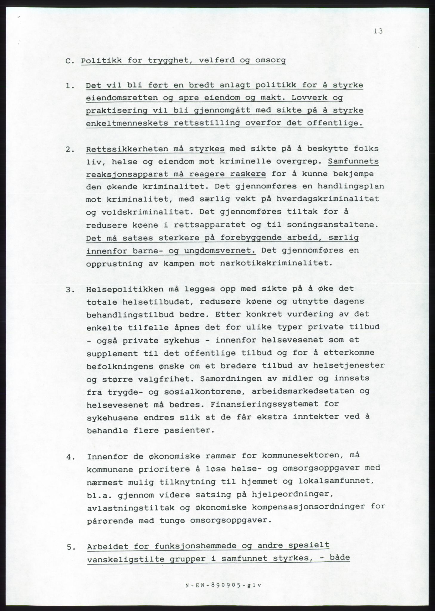 Forhandlingsmøtene 1989 mellom Høyre, KrF og Senterpartiet om dannelse av regjering, AV/RA-PA-0697/A/L0001: Forhandlingsprotokoll med vedlegg, 1989, p. 14