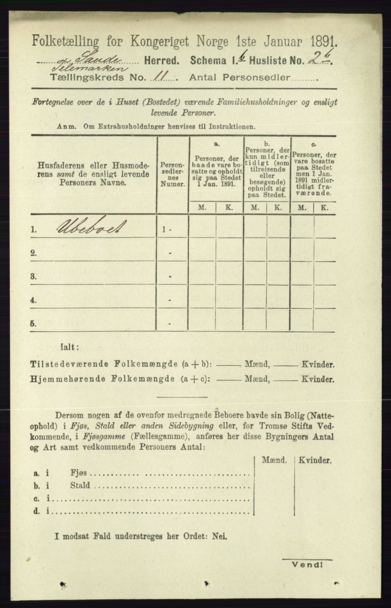 RA, 1891 census for 0822 Sauherad, 1891, p. 3343