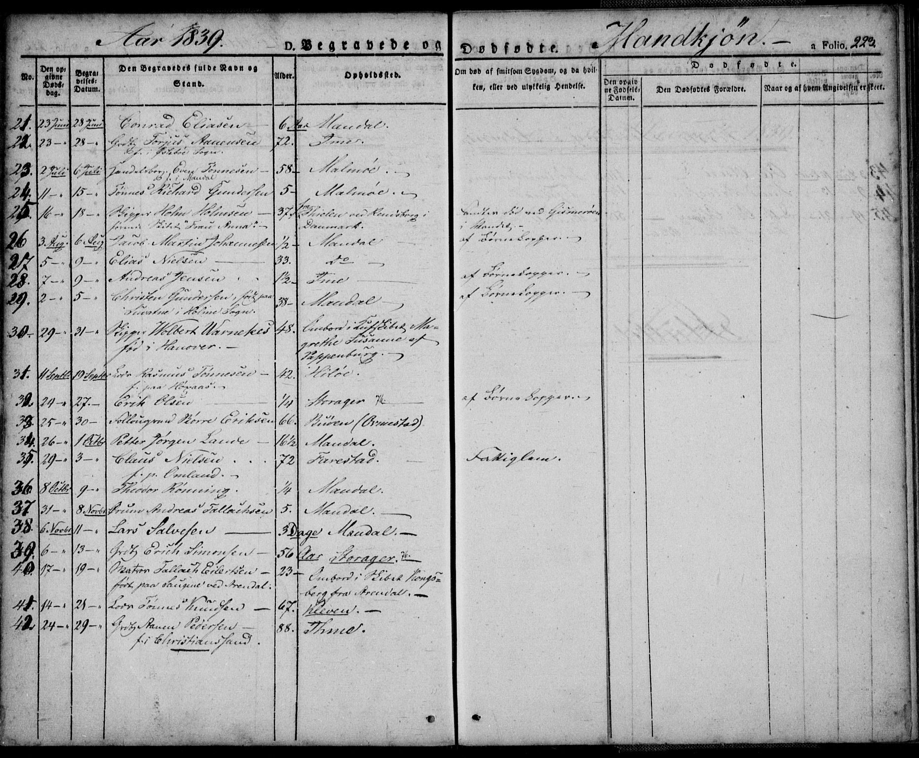 Mandal sokneprestkontor, AV/SAK-1111-0030/F/Fa/Faa/L0011: Parish register (official) no. A 11, 1830-1839, p. 223