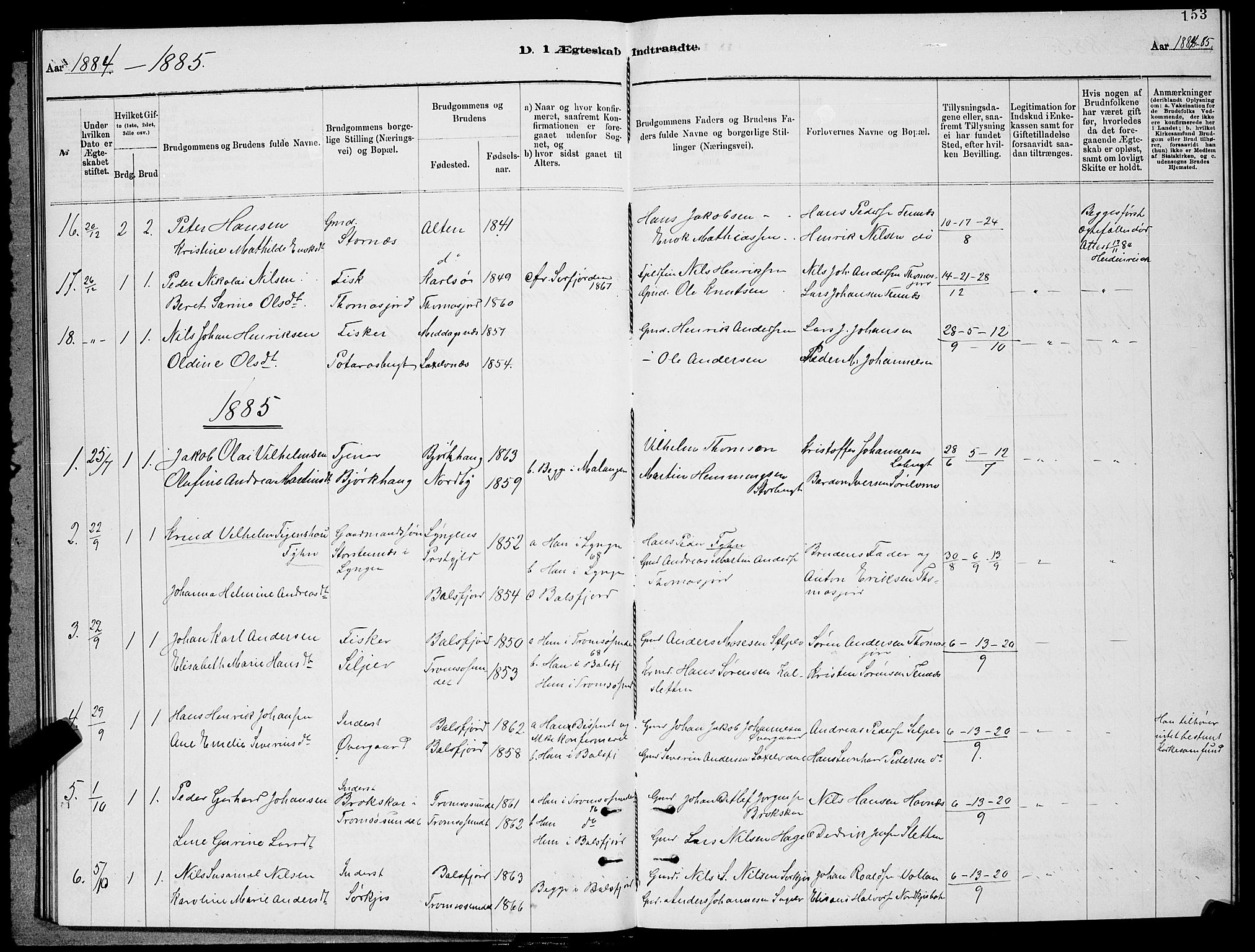 Balsfjord sokneprestembete, SATØ/S-1303/G/Ga/L0007klokker: Parish register (copy) no. 7, 1878-1889, p. 153