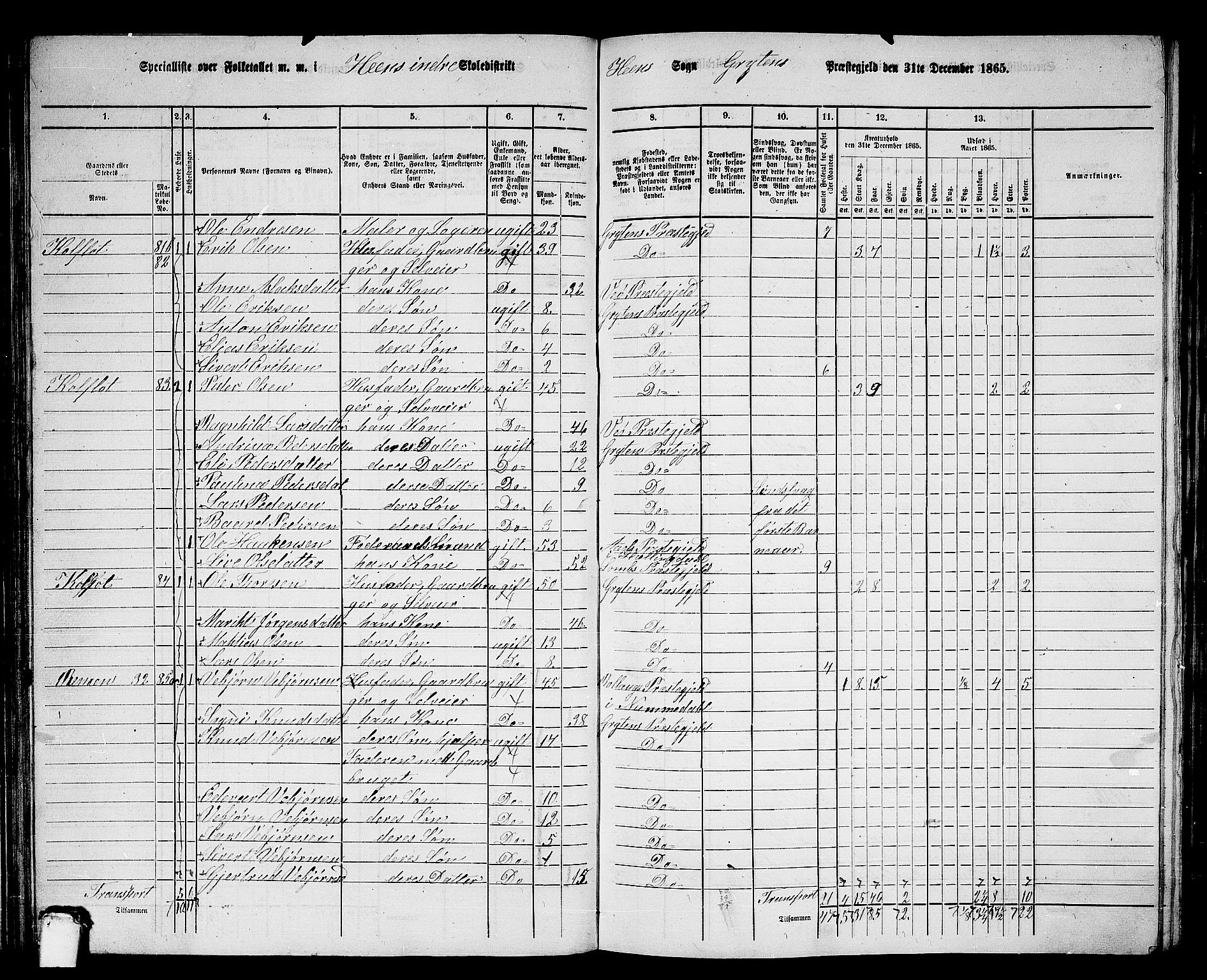 RA, 1865 census for Grytten, 1865, p. 61
