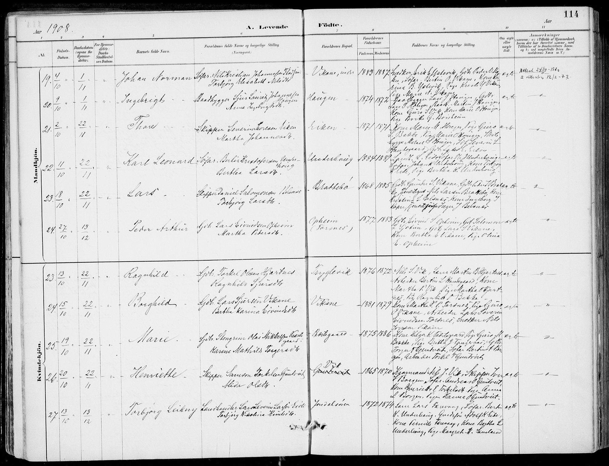 Strandebarm sokneprestembete, AV/SAB-A-78401/H/Haa: Parish register (official) no. E  1, 1886-1908, p. 114