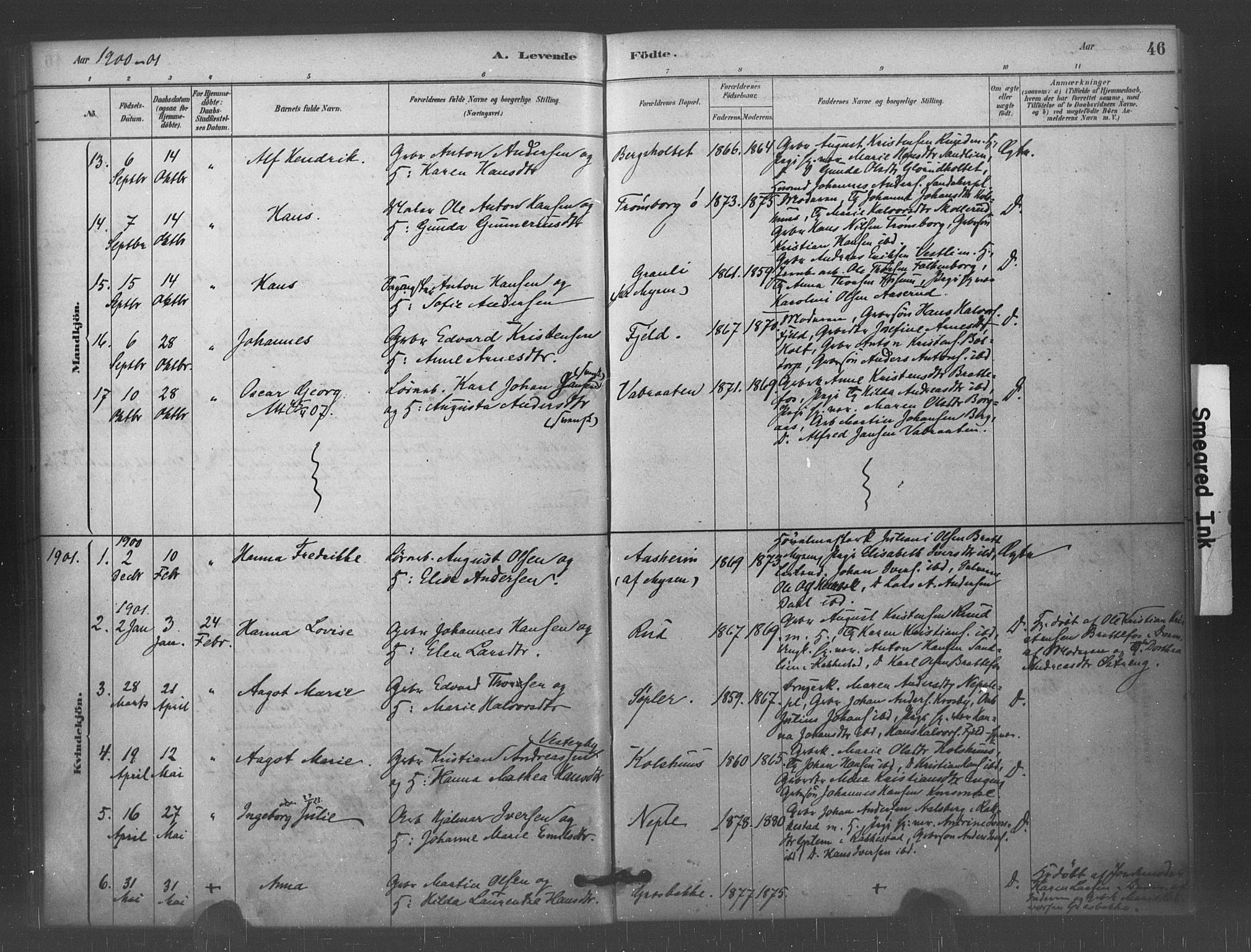 Eidsberg prestekontor Kirkebøker, AV/SAO-A-10905/F/Fc/L0001: Parish register (official) no. III 1, 1879-1905, p. 46