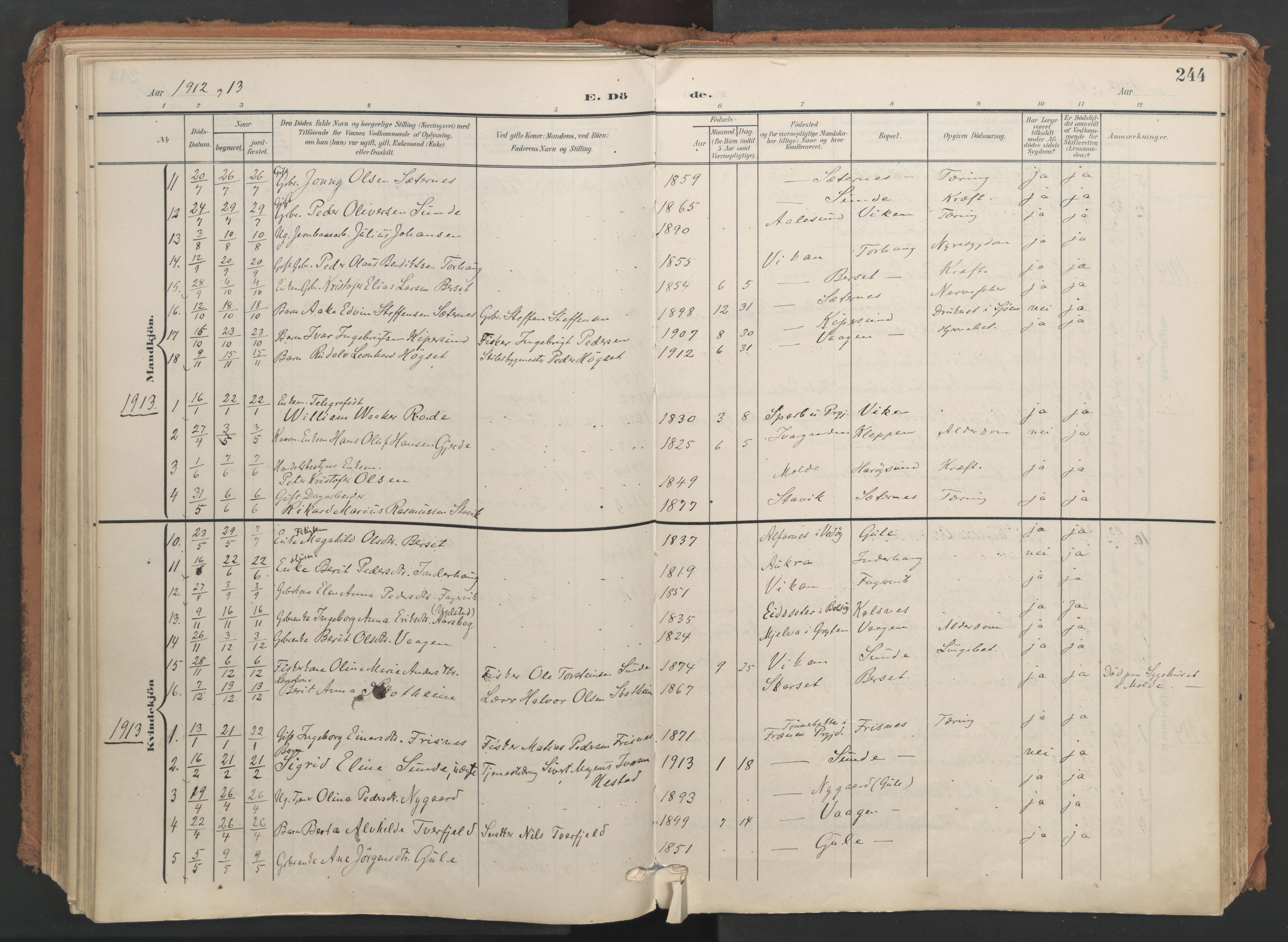 Ministerialprotokoller, klokkerbøker og fødselsregistre - Møre og Romsdal, AV/SAT-A-1454/566/L0771: Parish register (official) no. 566A10, 1904-1929, p. 244