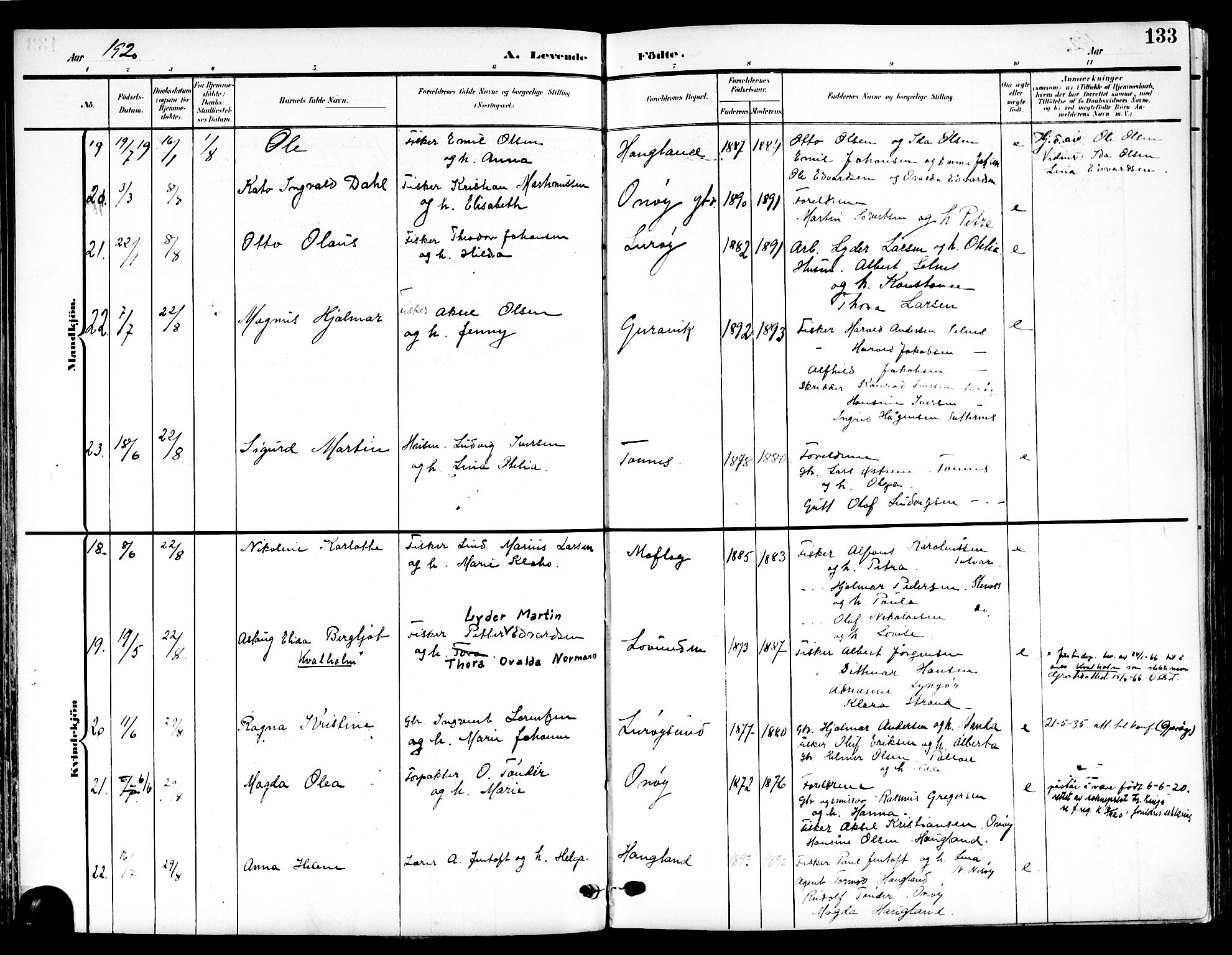 Ministerialprotokoller, klokkerbøker og fødselsregistre - Nordland, SAT/A-1459/839/L0569: Parish register (official) no. 839A06, 1903-1922, p. 133