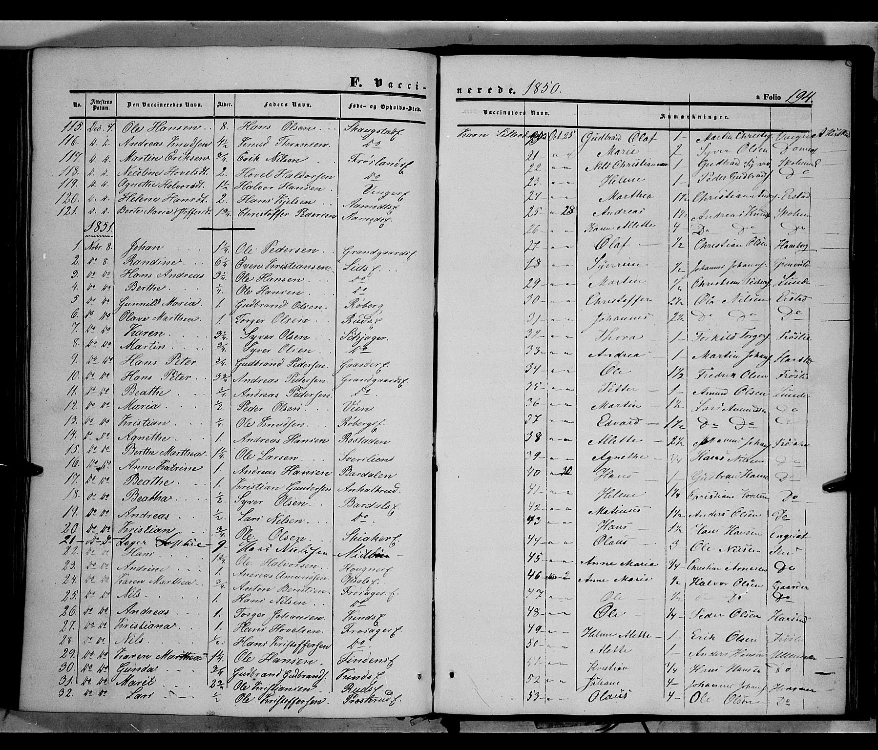 Land prestekontor, SAH/PREST-120/H/Ha/Haa/L0010: Parish register (official) no. 10, 1847-1859, p. 194
