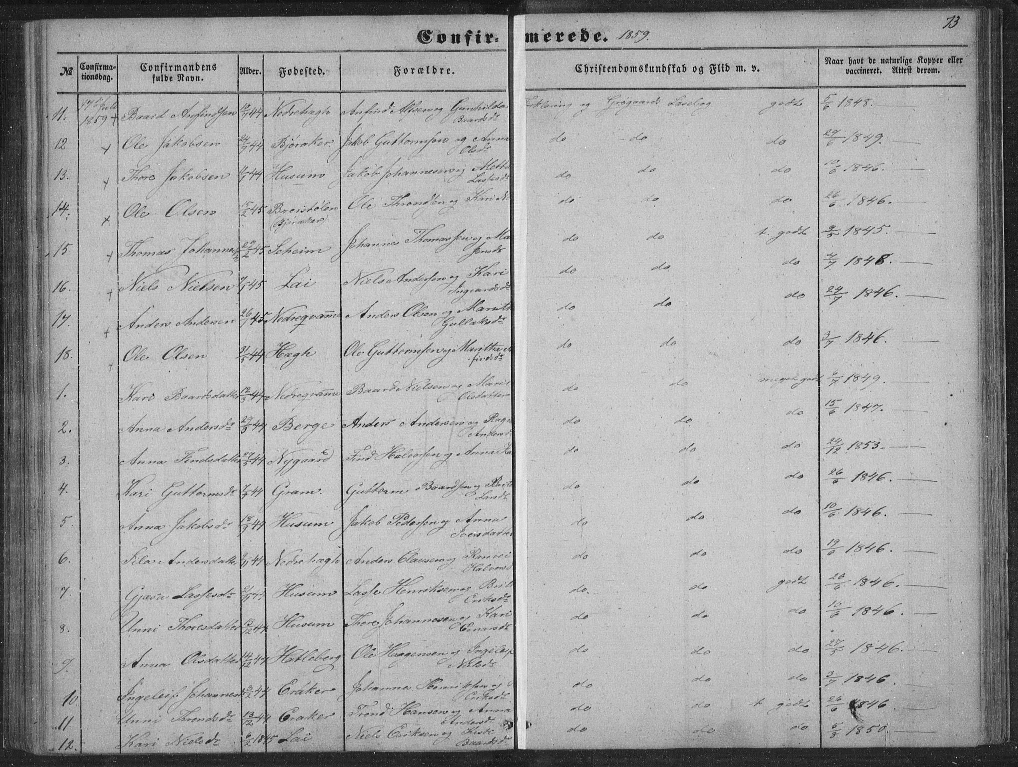 Lærdal sokneprestembete, SAB/A-81201: Parish register (official) no. A 13, 1847-1864, p. 73