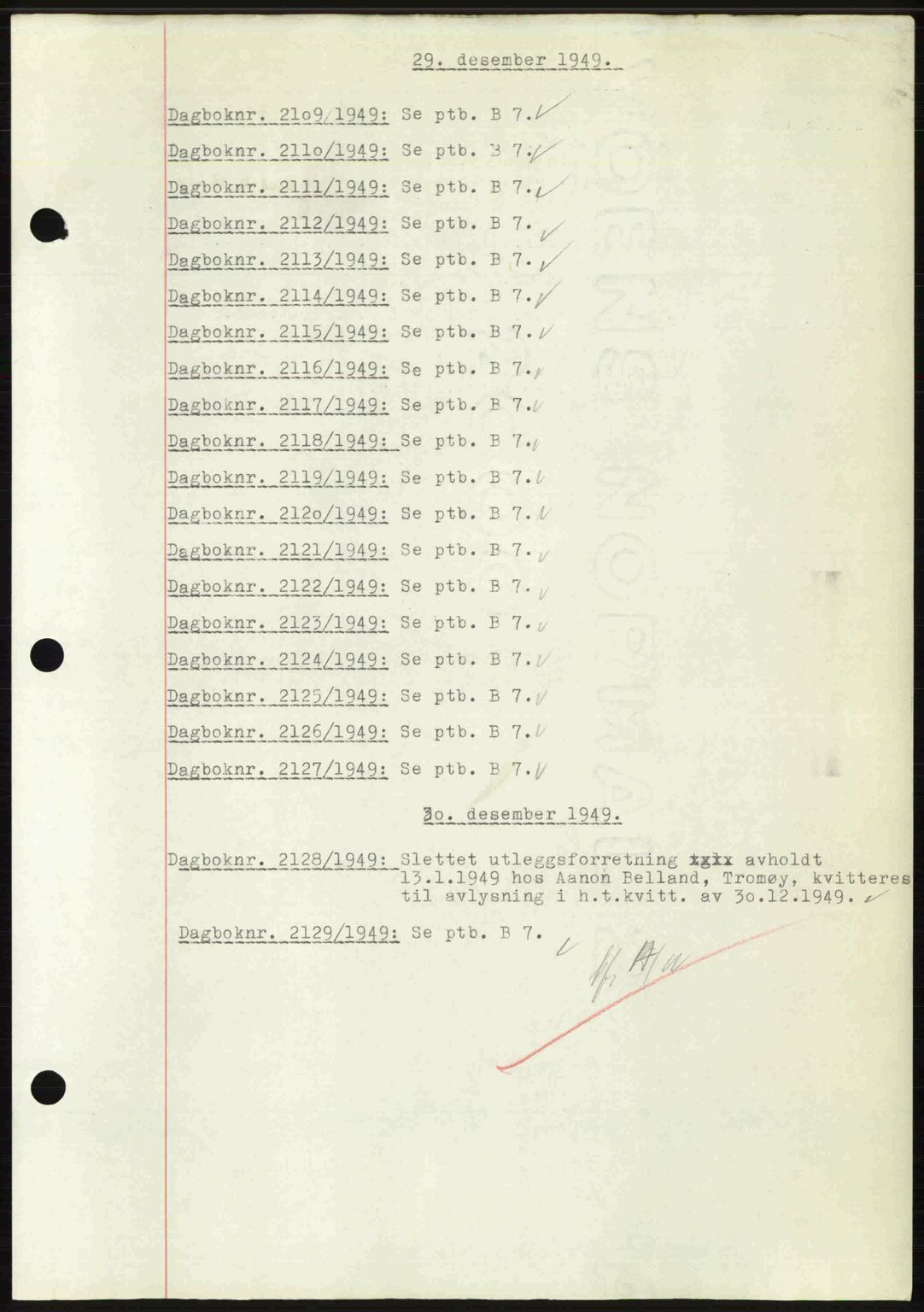 Nedenes sorenskriveri, SAK/1221-0006/G/Gb/Gba/L0062: Mortgage book no. A14, 1949-1950, Diary no: : 2109/1949
