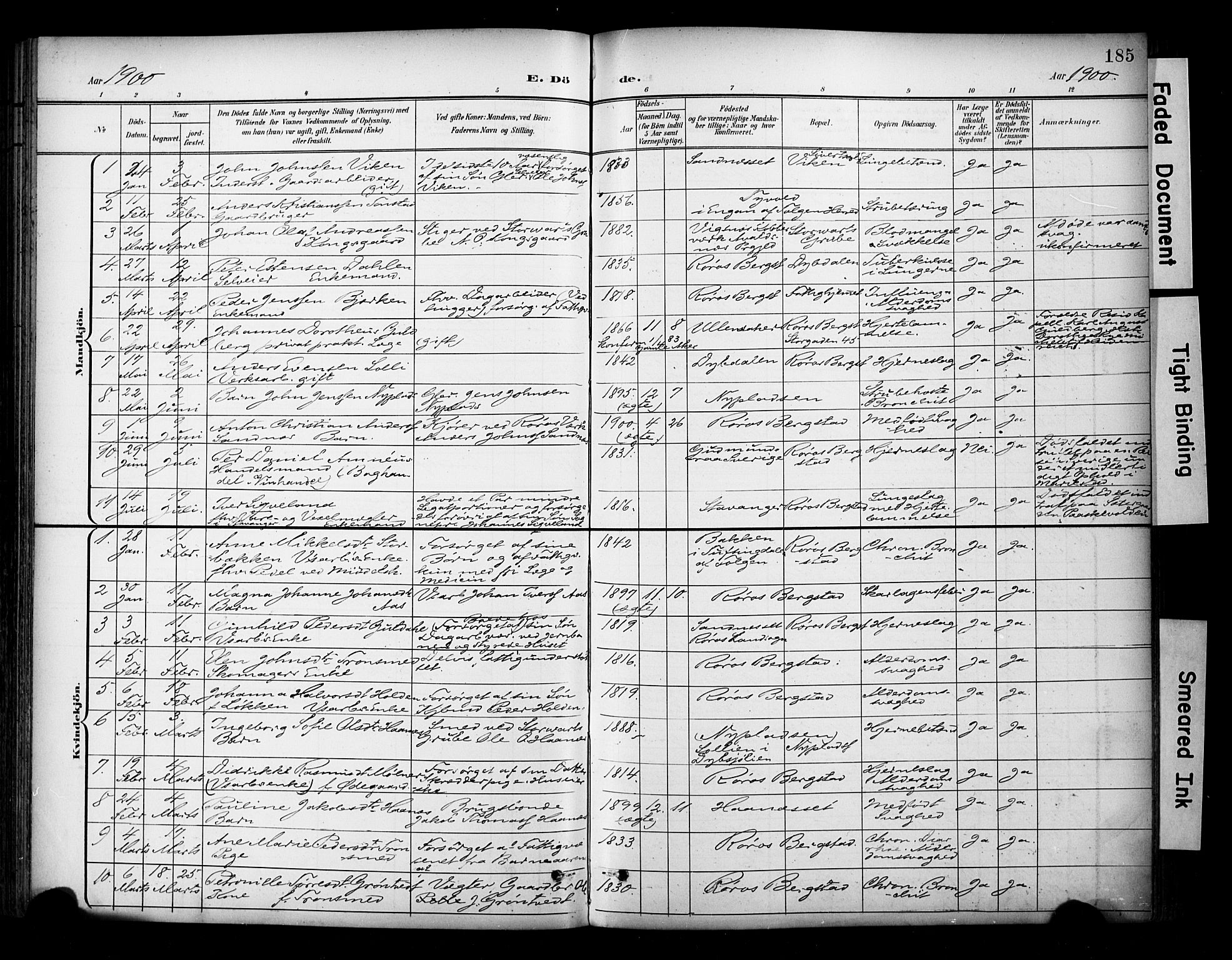 Ministerialprotokoller, klokkerbøker og fødselsregistre - Sør-Trøndelag, SAT/A-1456/681/L0936: Parish register (official) no. 681A14, 1899-1908, p. 185